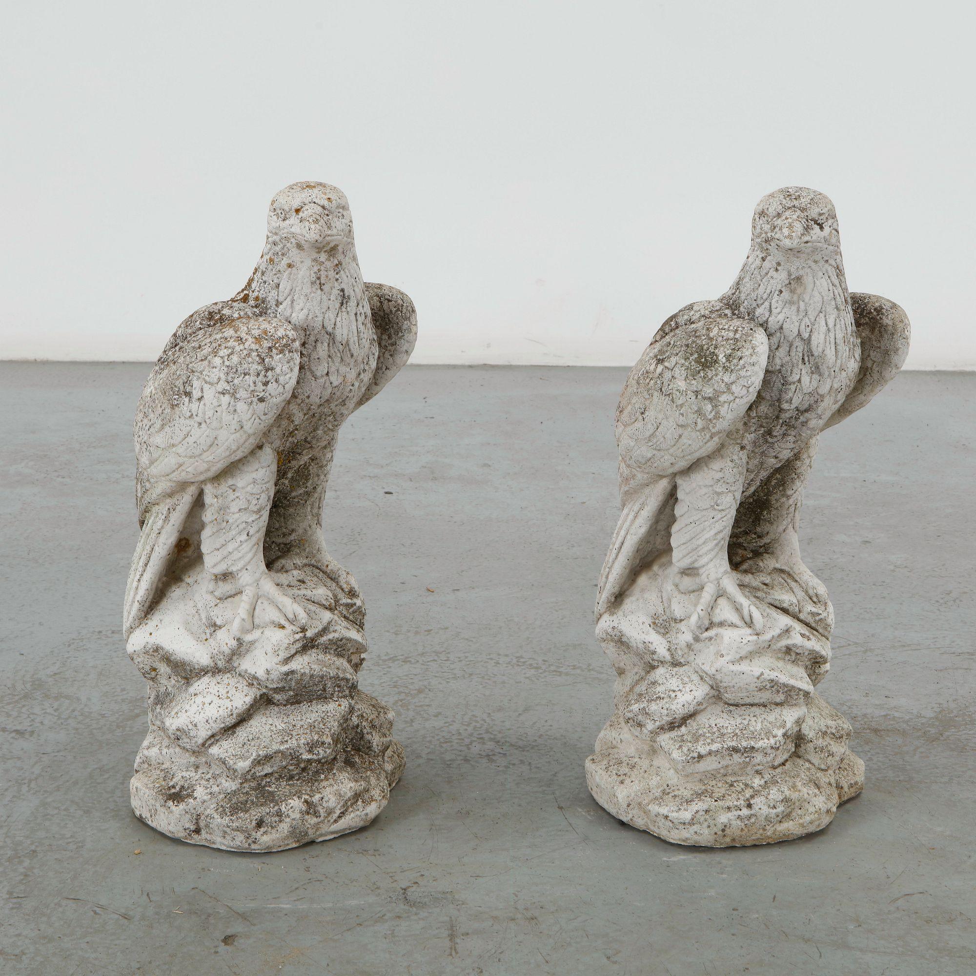Pair of Cast Stone Eagle Garden Sculptures, 1960s