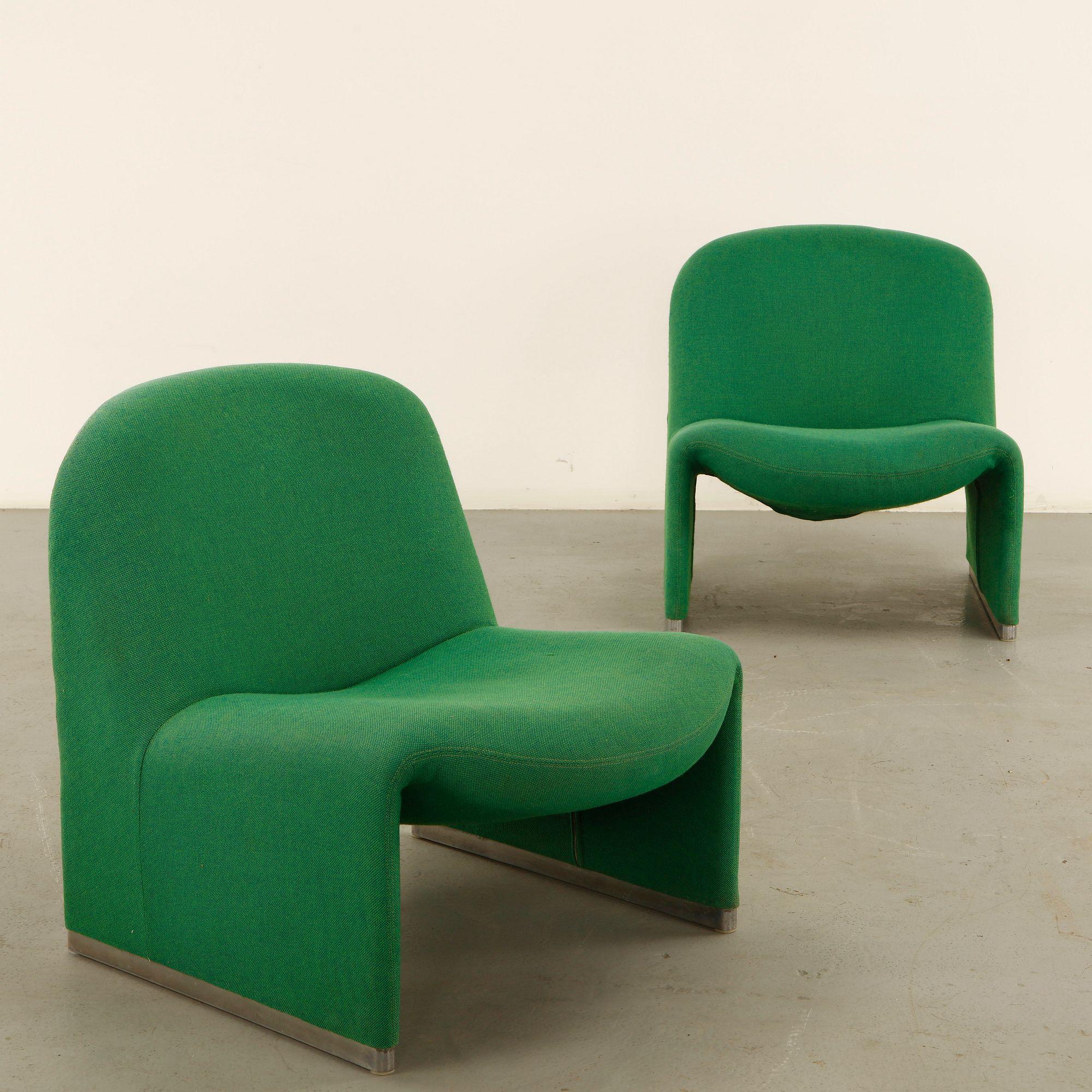 Giancarlo Piretti, Pair of Alky Lounge Chairs with Original Upholstery, 1970s