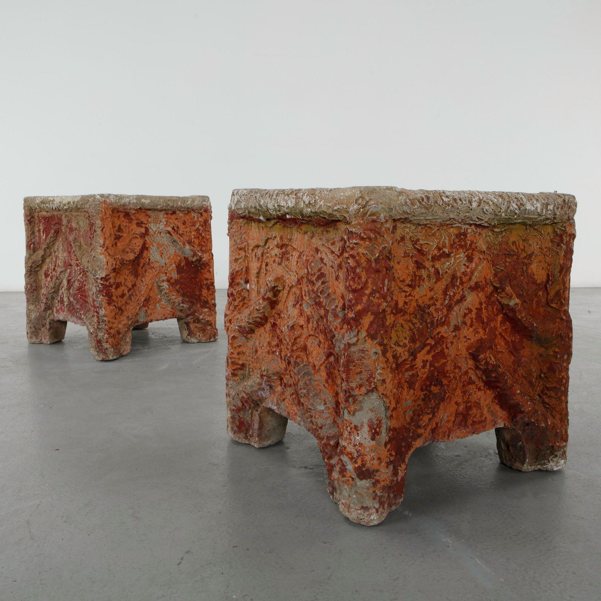 Pair of Monumental Red Faux Bois Planters, 1960s