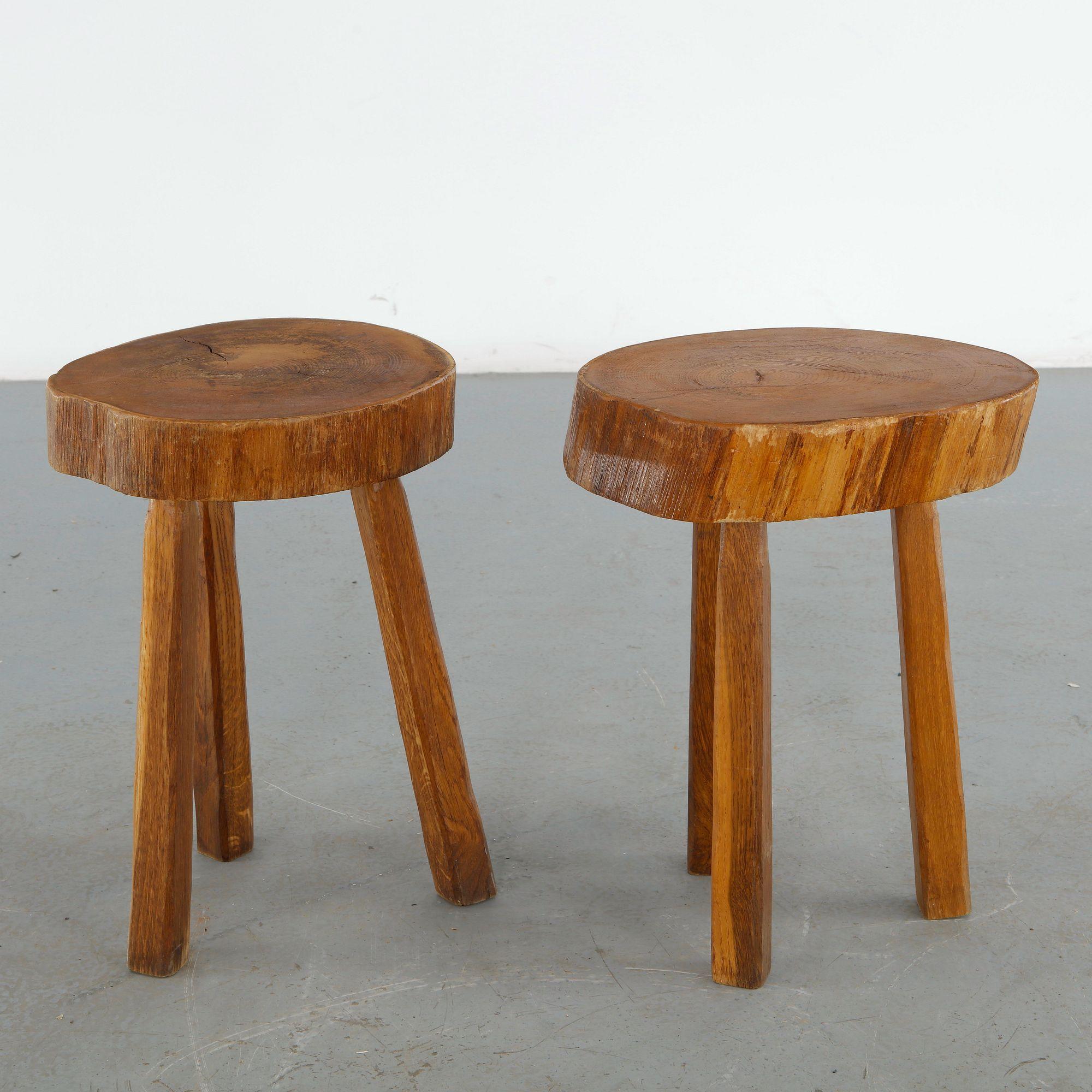 Pair of Live Edge Wood Stools, 1960s
