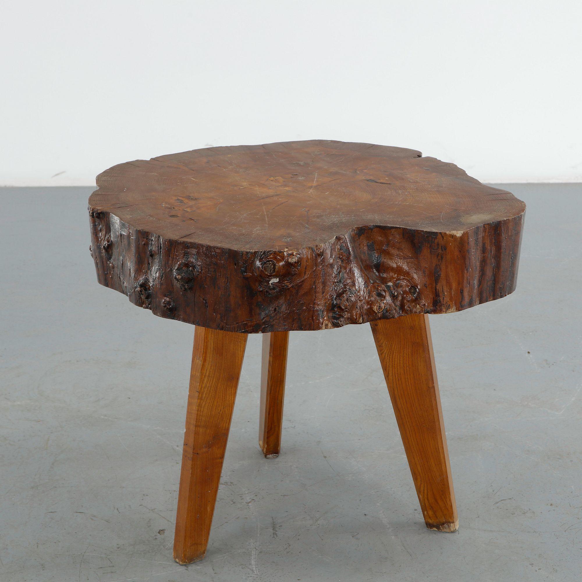 Rustic Solid Wood Side Table, 1960s