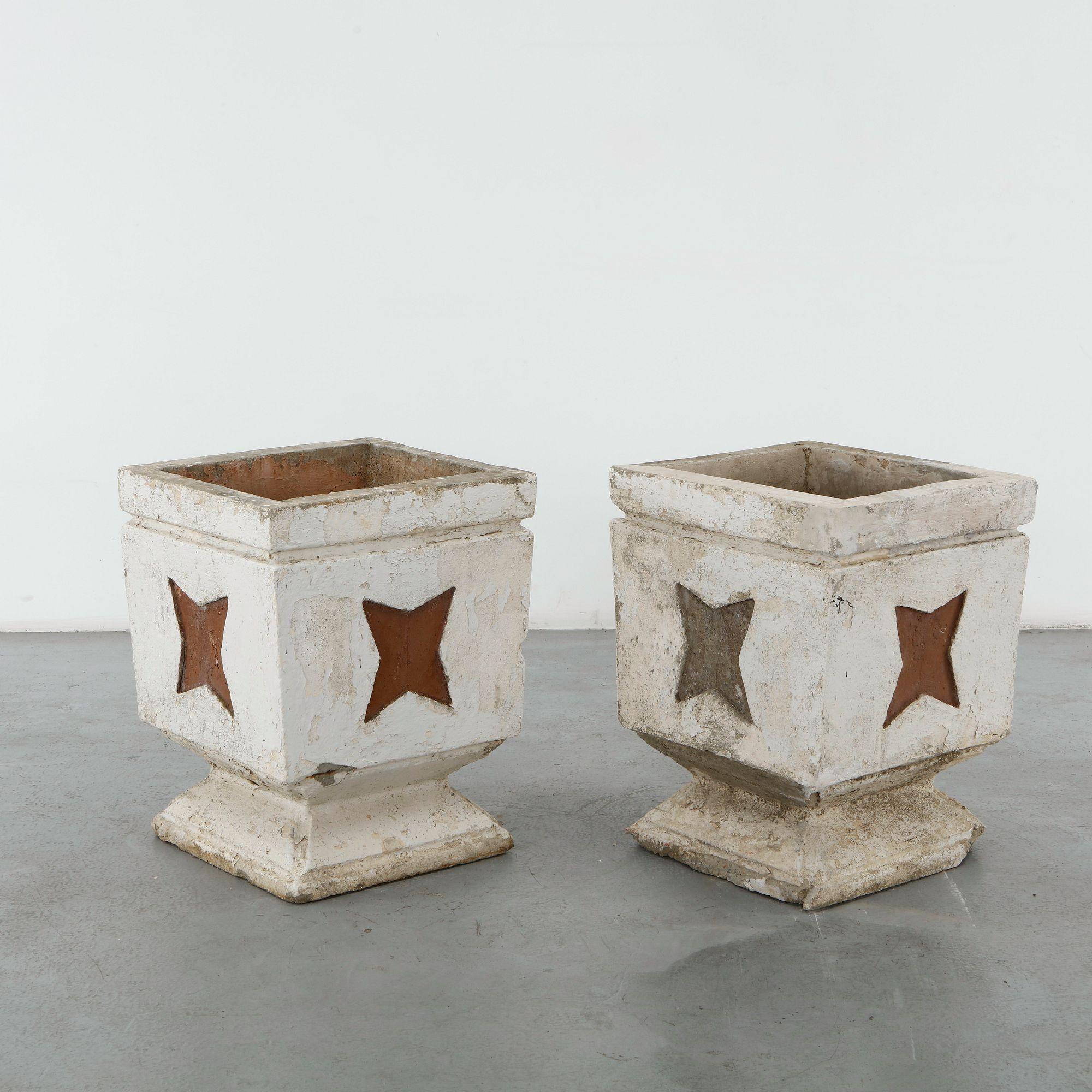 Pair of Monumental Concrete Planters with Star Motif, 1960s