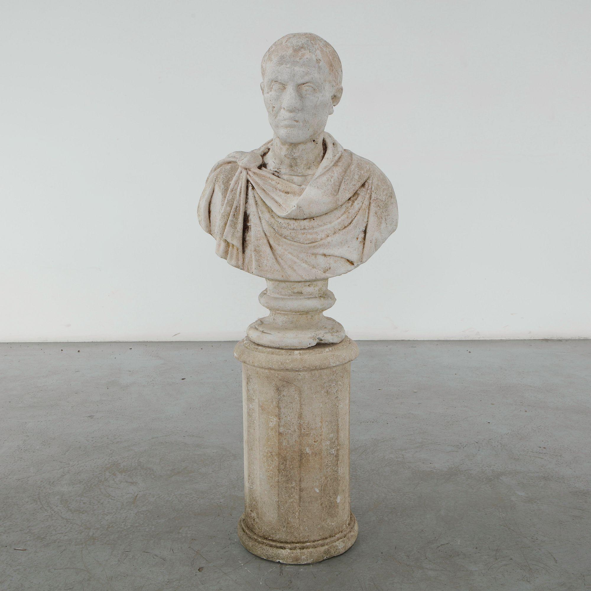 Limestone Roman Bust on Pedestal, 1960s