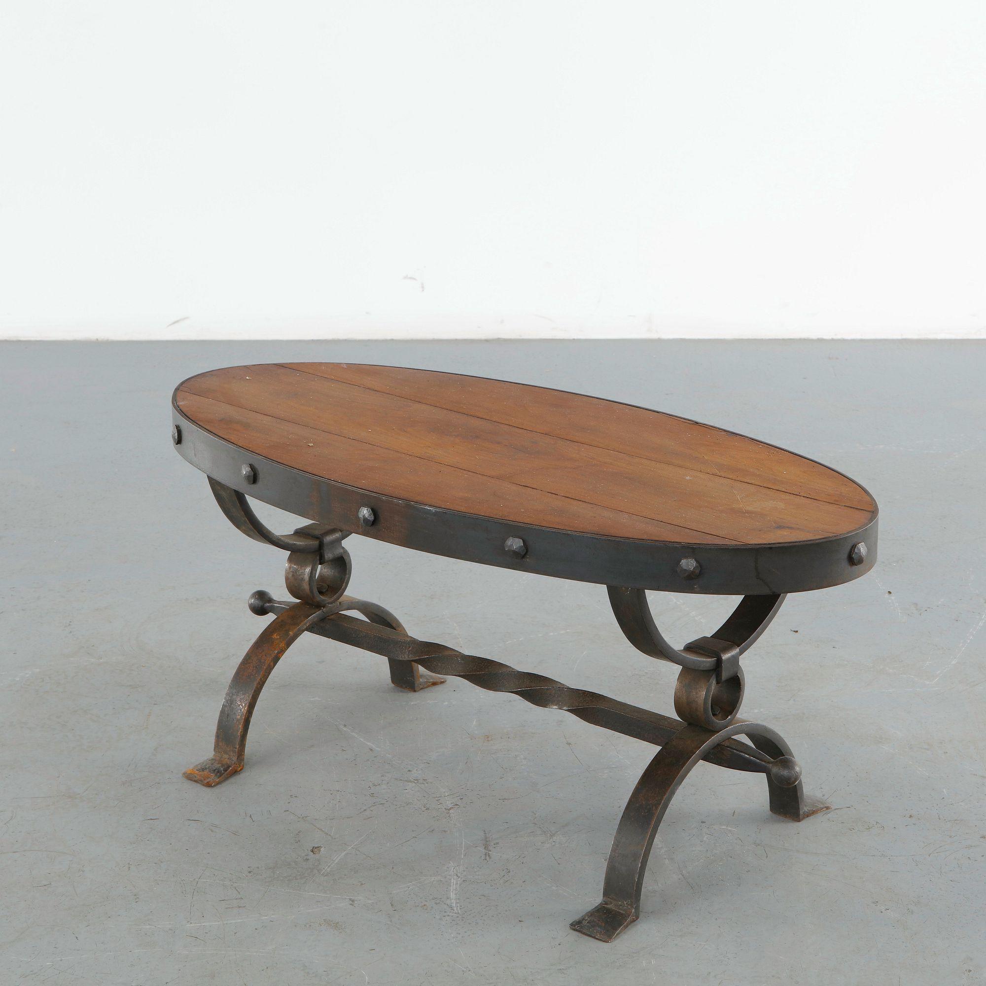 Brutalist Wood and Metal Coffee Table, 1960s