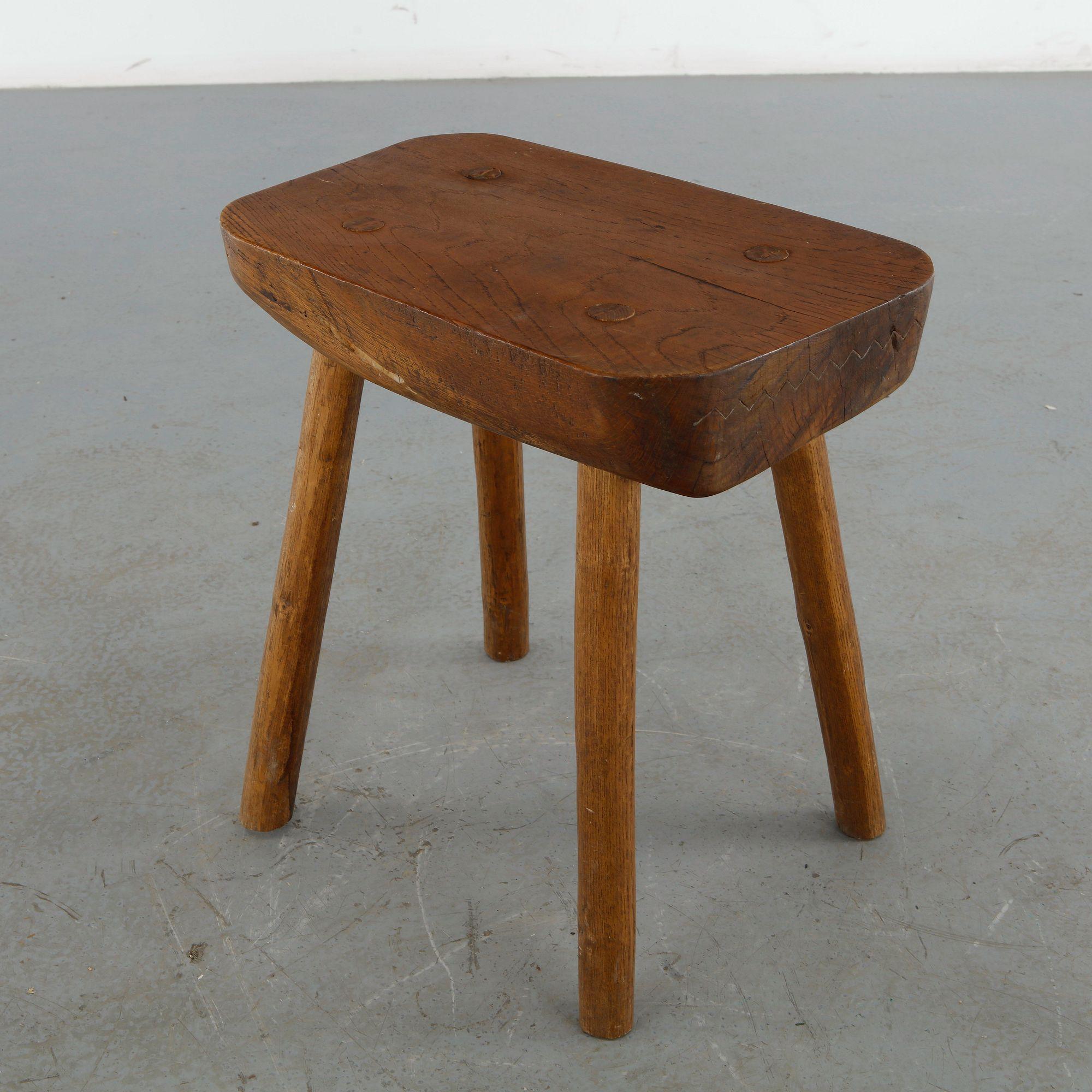 Rustic Solid Wood Stool, 1960s