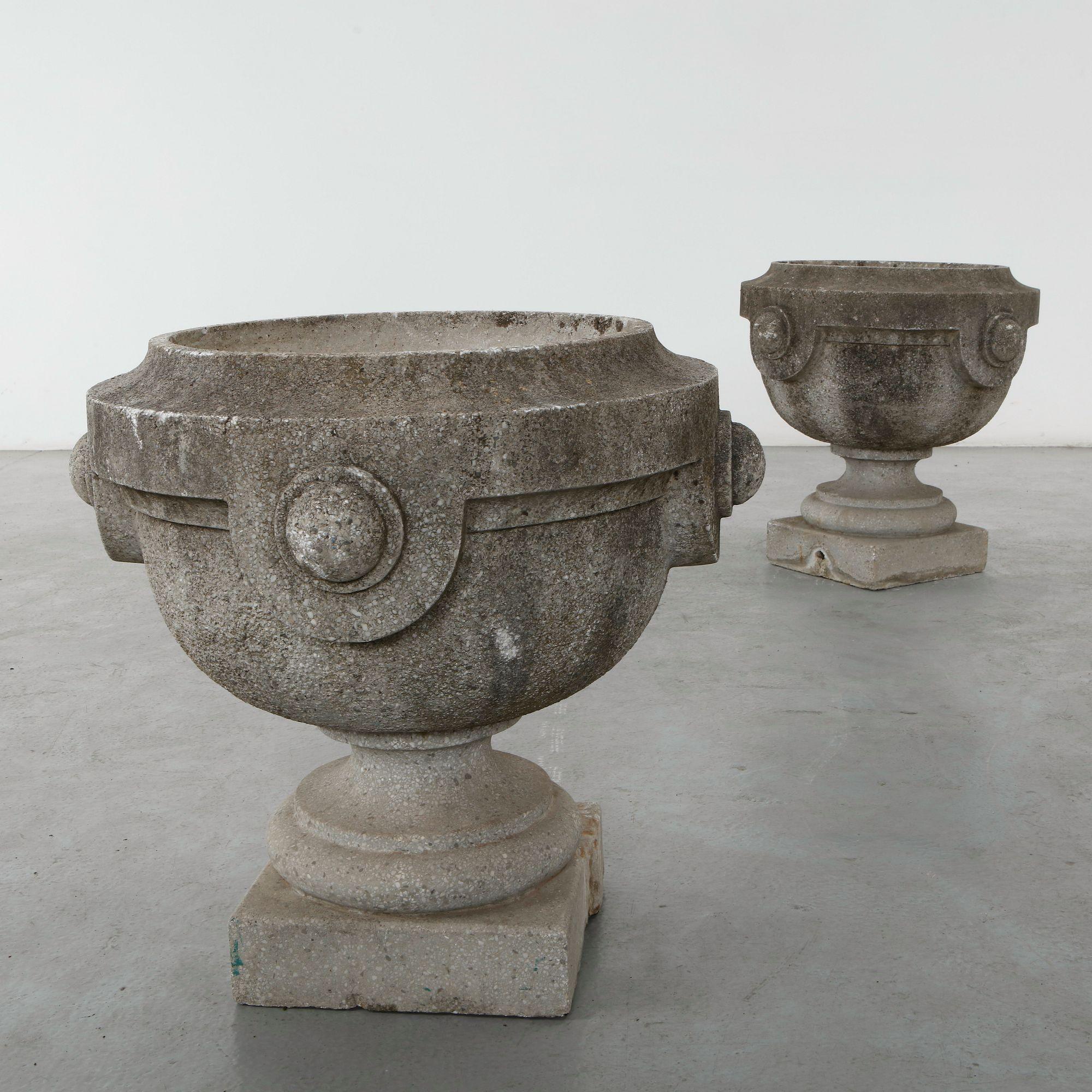 Pair of Monumental Stone Urn Planters, 1960s