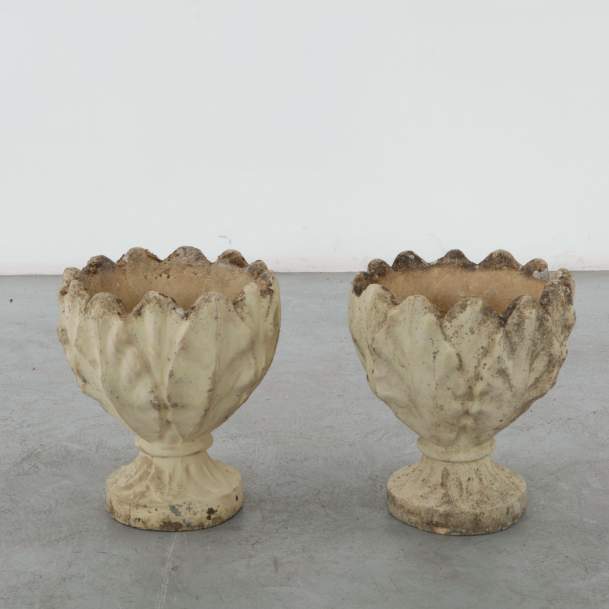Pair of Lotus Stone Planters, 1960s