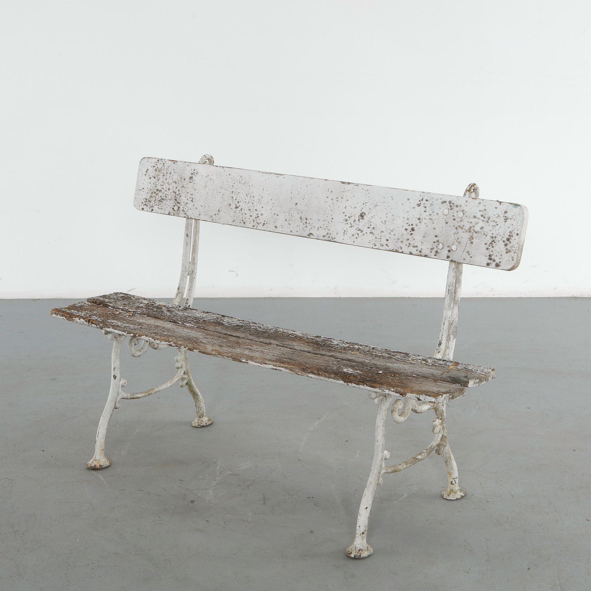 White Painted Wood and Cast Iron Garden Bench, 1950s