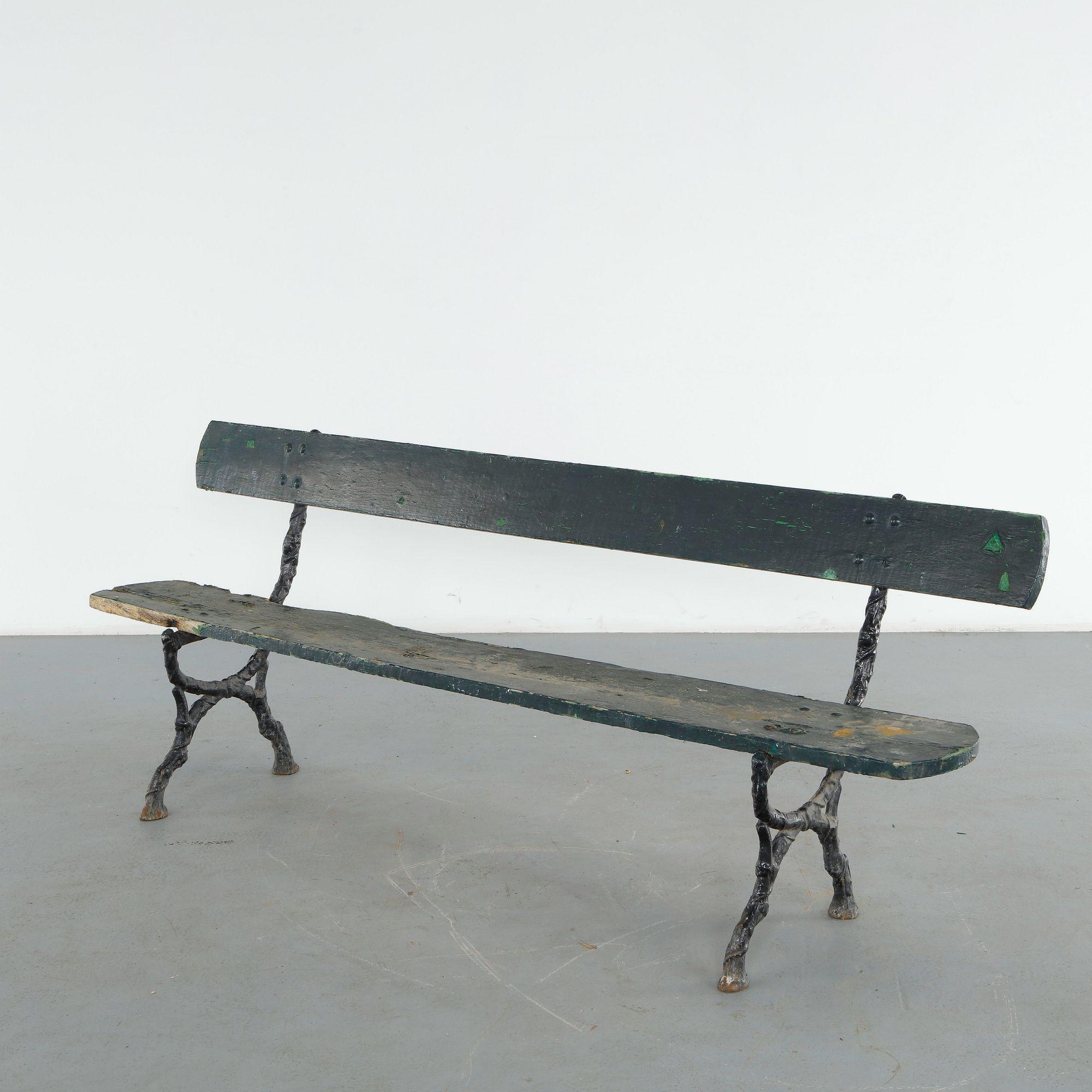 Dark Green Painted and Cast Iron Garden Bench, 1950s