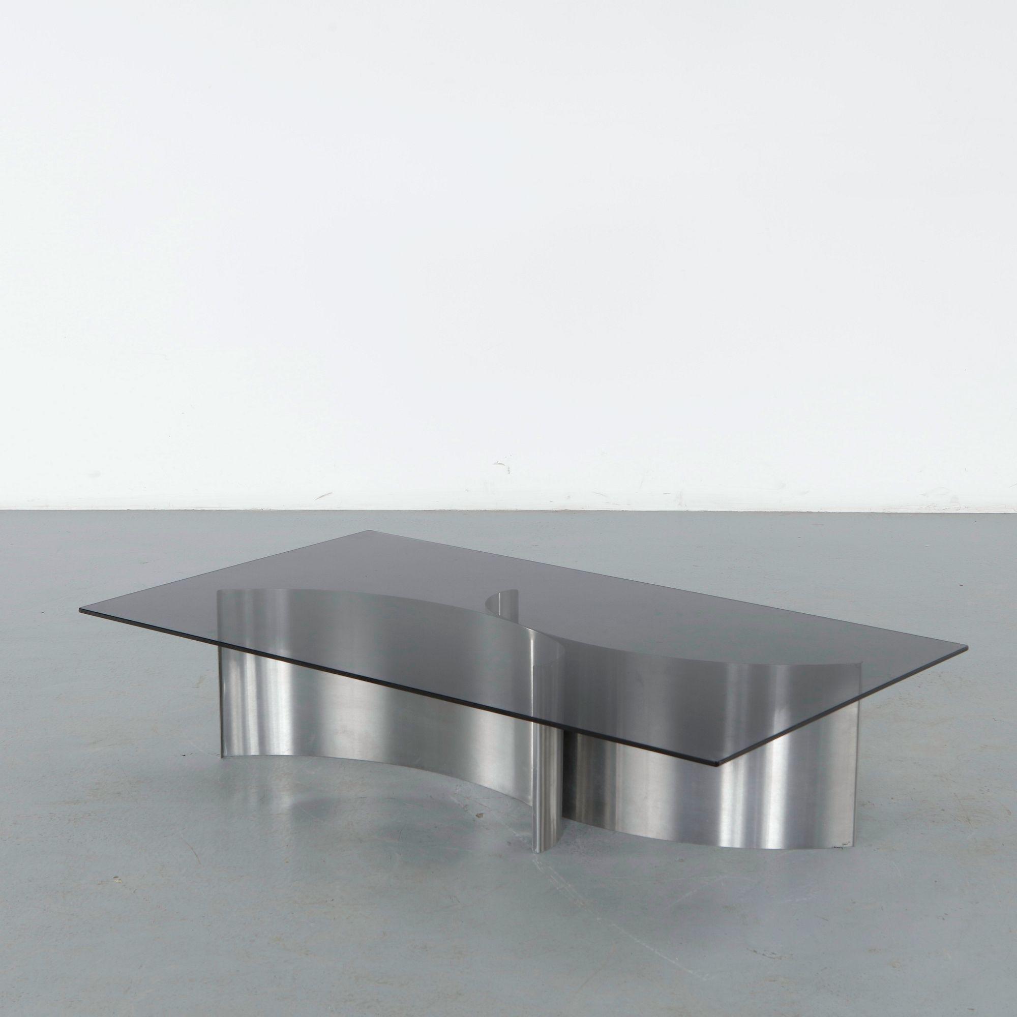 Francois Monnet, Glass and Staineless Steel Coffe Table, 1970s