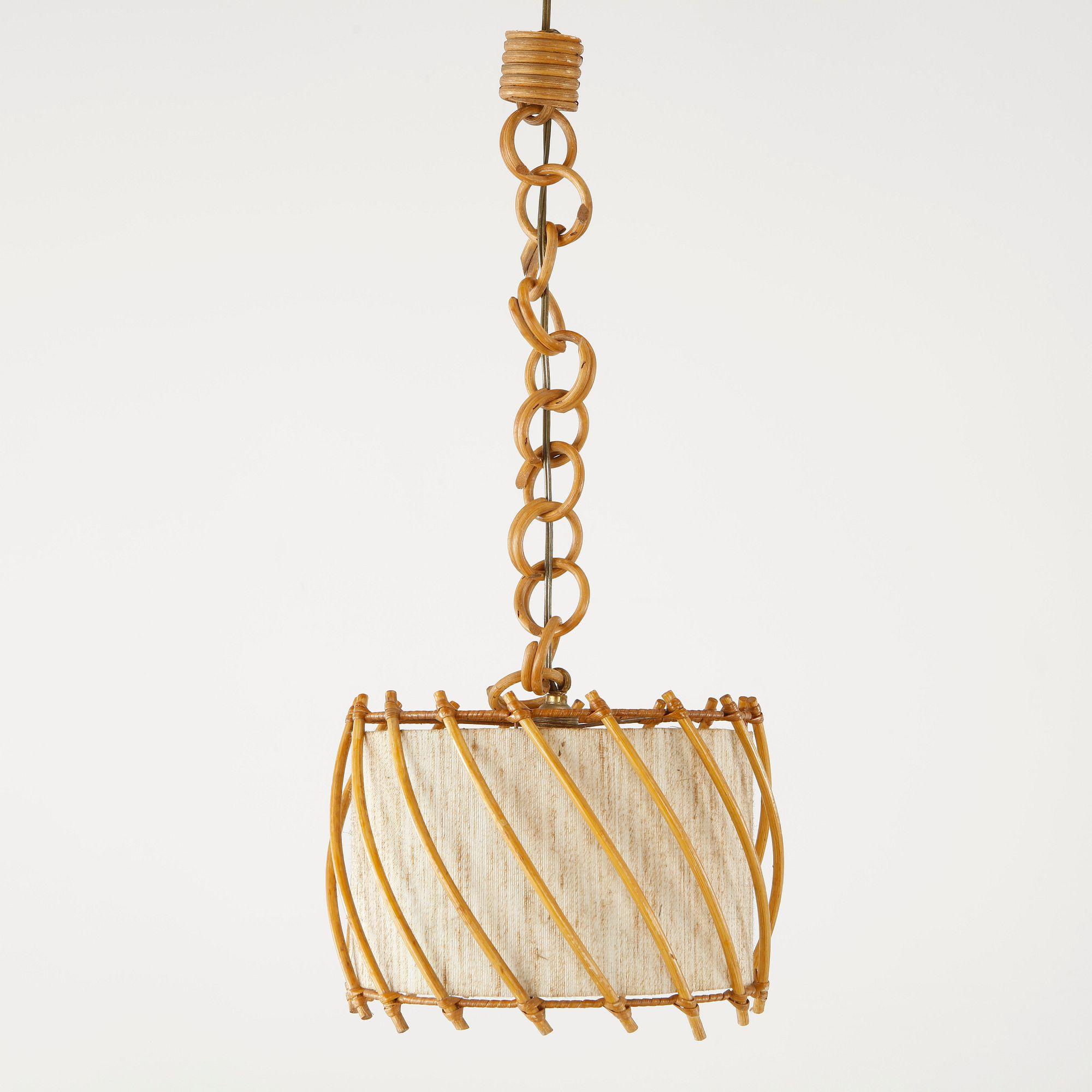 Louis Sognot, Cylindrical Bamboo Pendant Light, France, 1950s