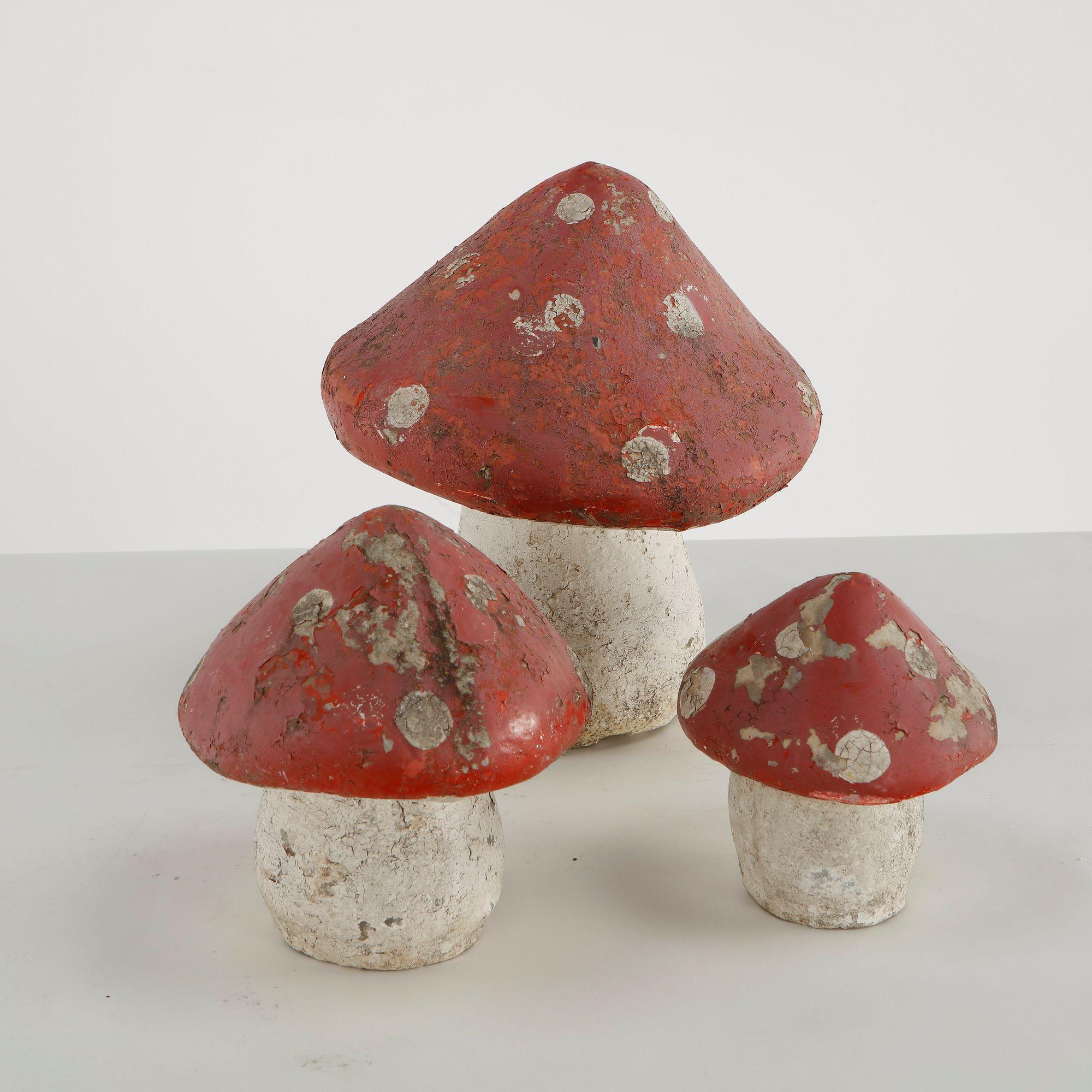 Set of Three Decorative Concrete Mushroom Sculptures, 1960s