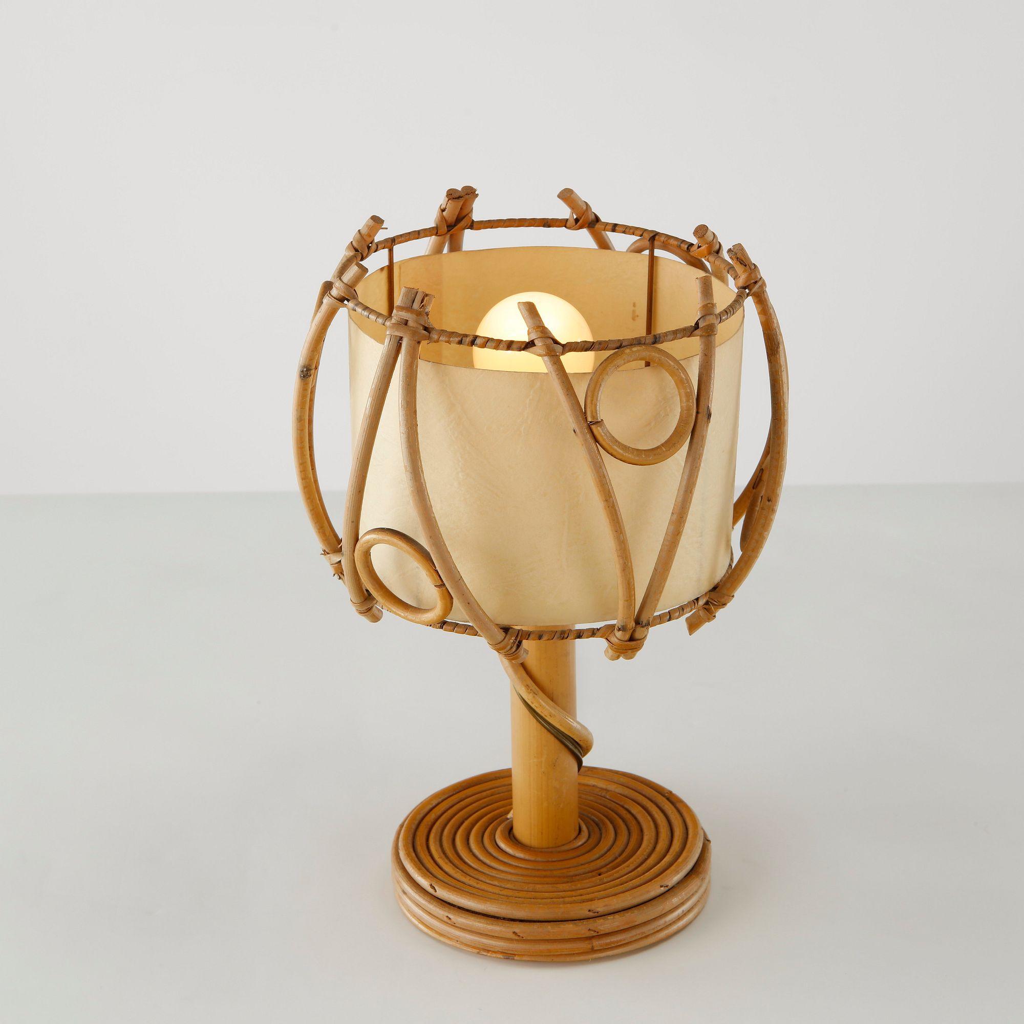 Louis Sognot, Sculptural Rattan Table Lamp, France, 1960s