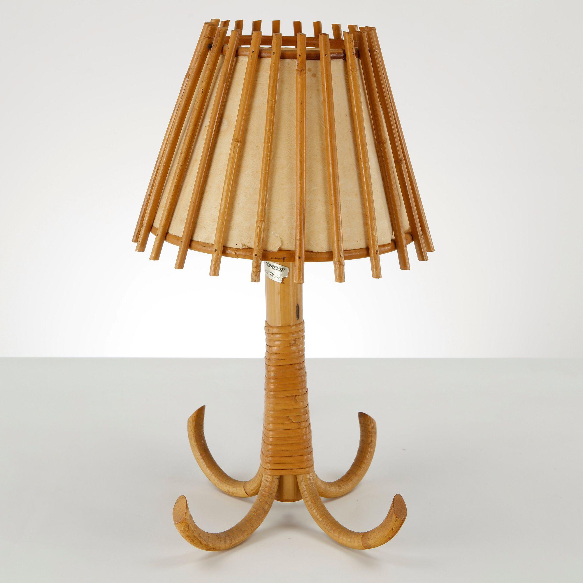 Louis Sognot, Bamboo Table Lamp, France, 1950s