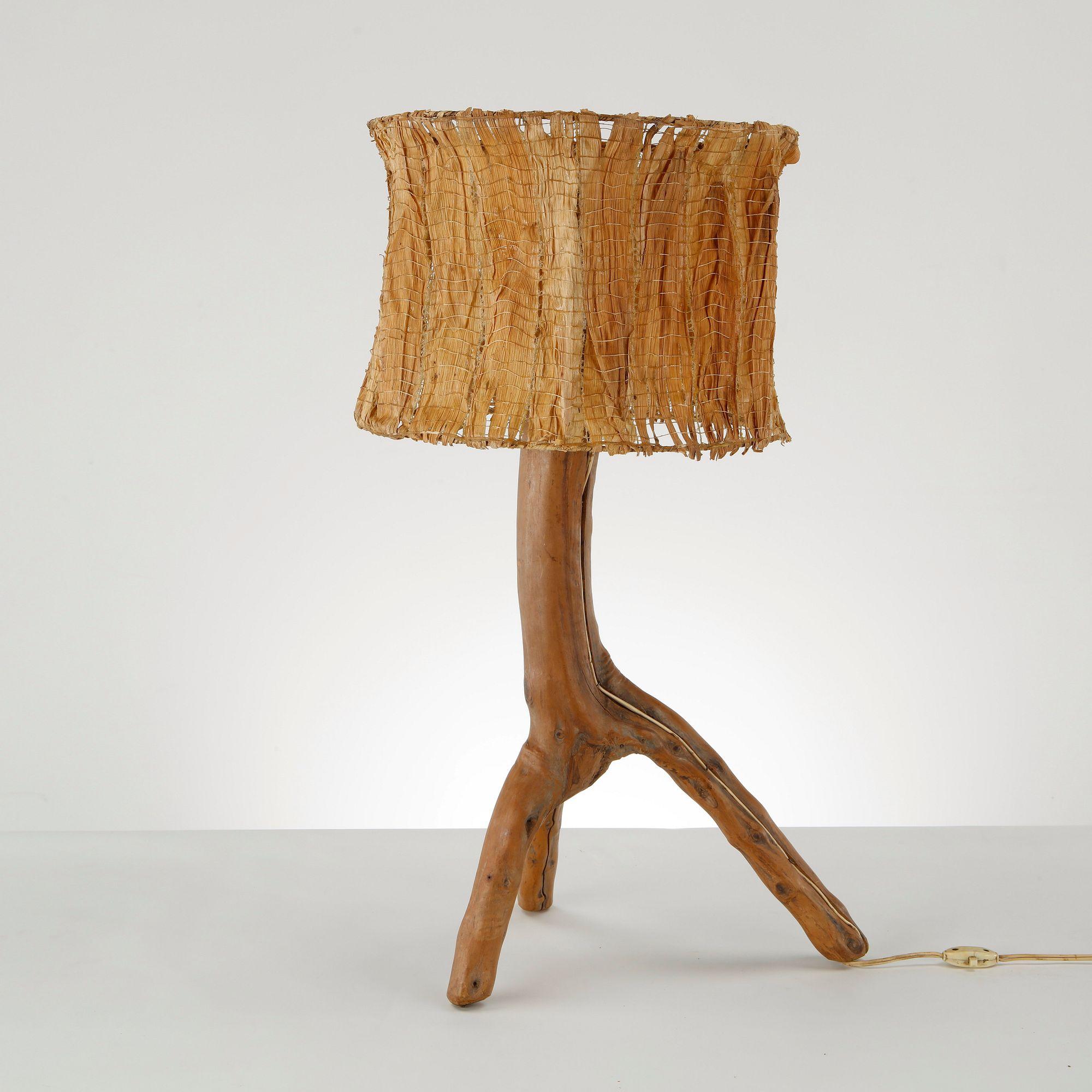 Brutalist Driftwood Table Lamp, France, 1950s