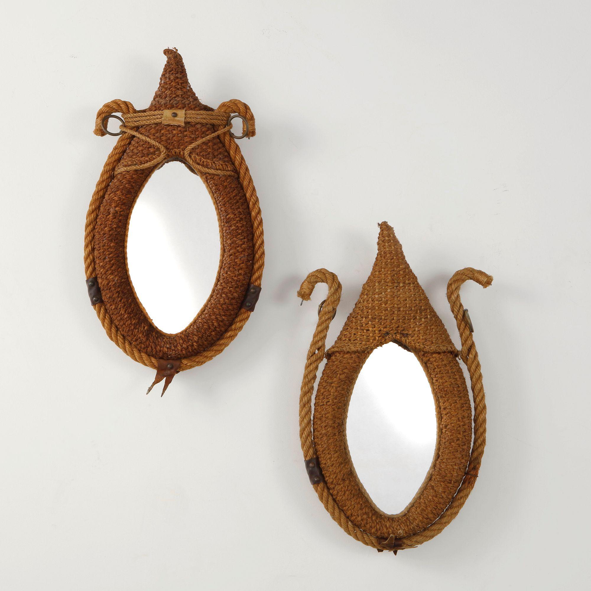Audoux Minet, Pair of Rope Wall Mirrors, France, 1960s