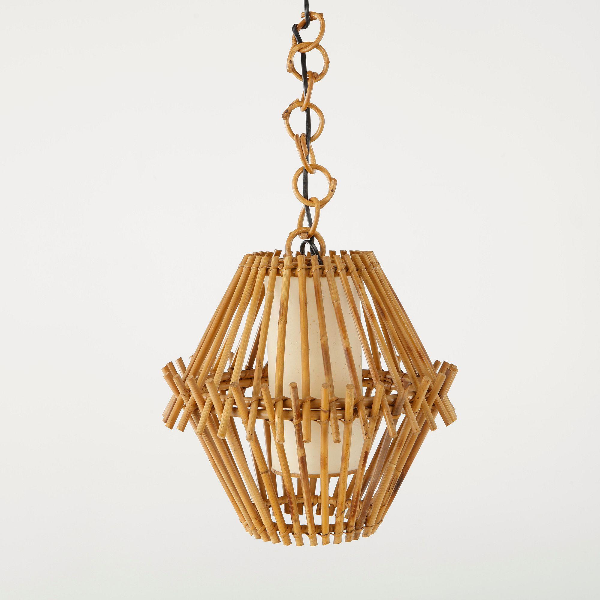 Louis Sognot, Bamboo Hexagonal Pendant Light, France, 1950s