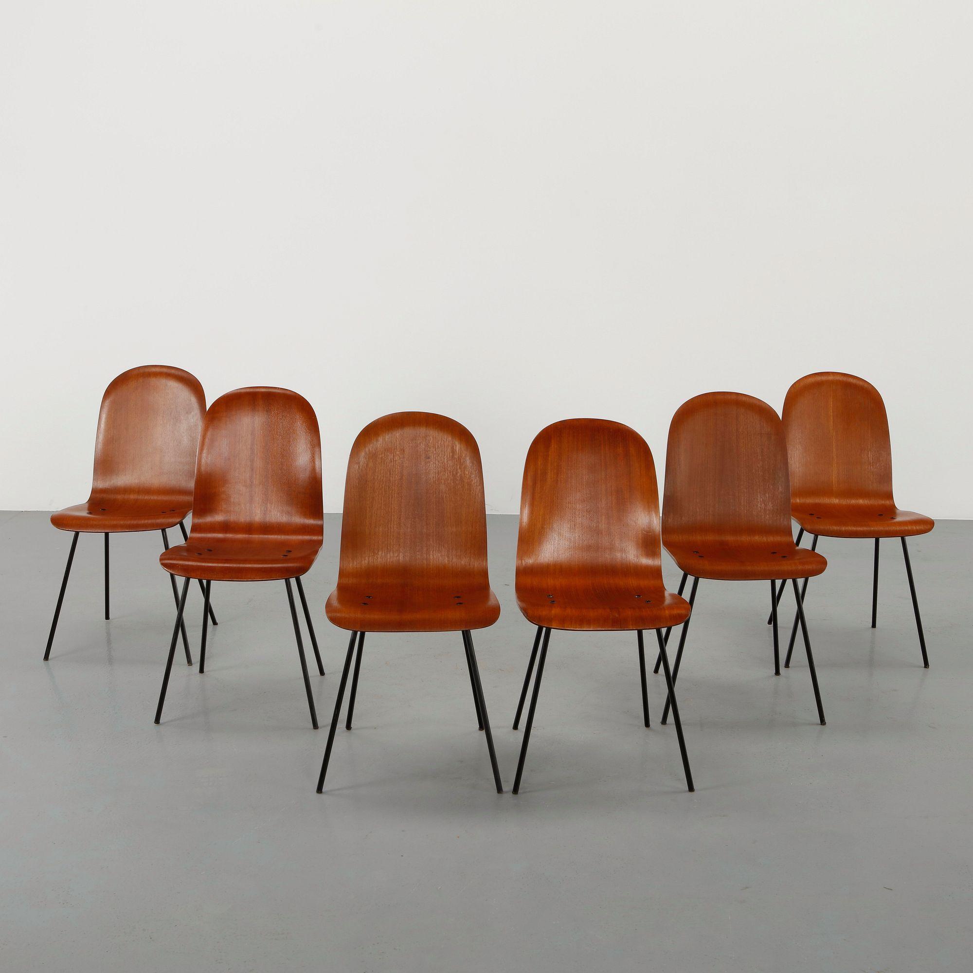Carlo Ratti, Set of Six Dining Chairs, 1950s