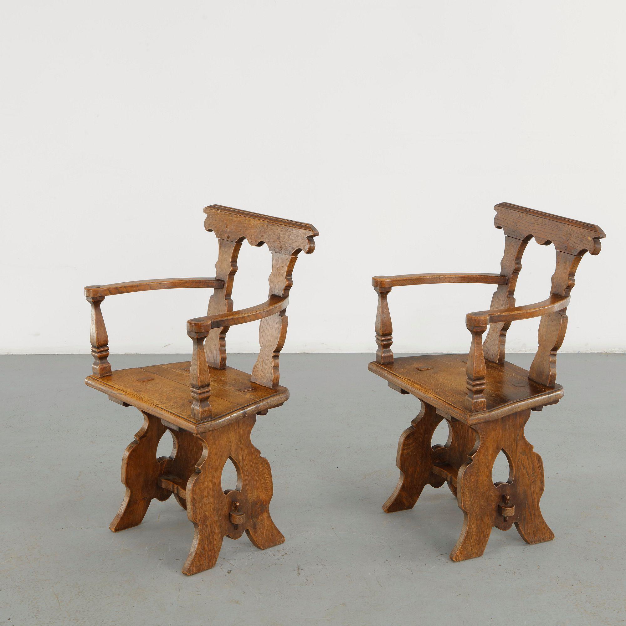 Pair of Brutalist Wood Armchairs, 1960s