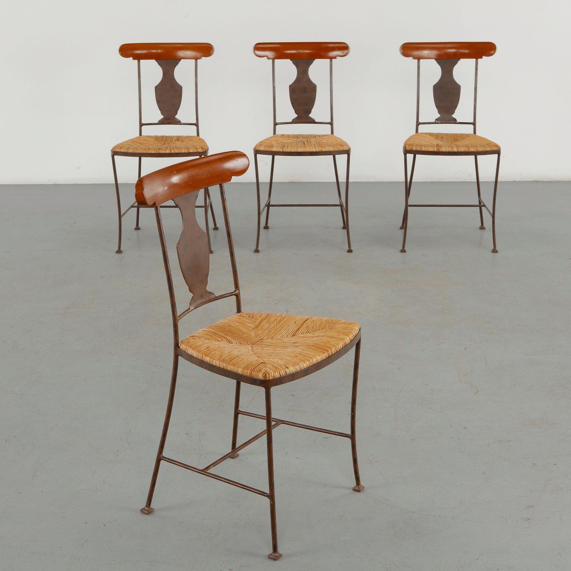 Set of Four Rope and Metal Dining Chairs, 1960s