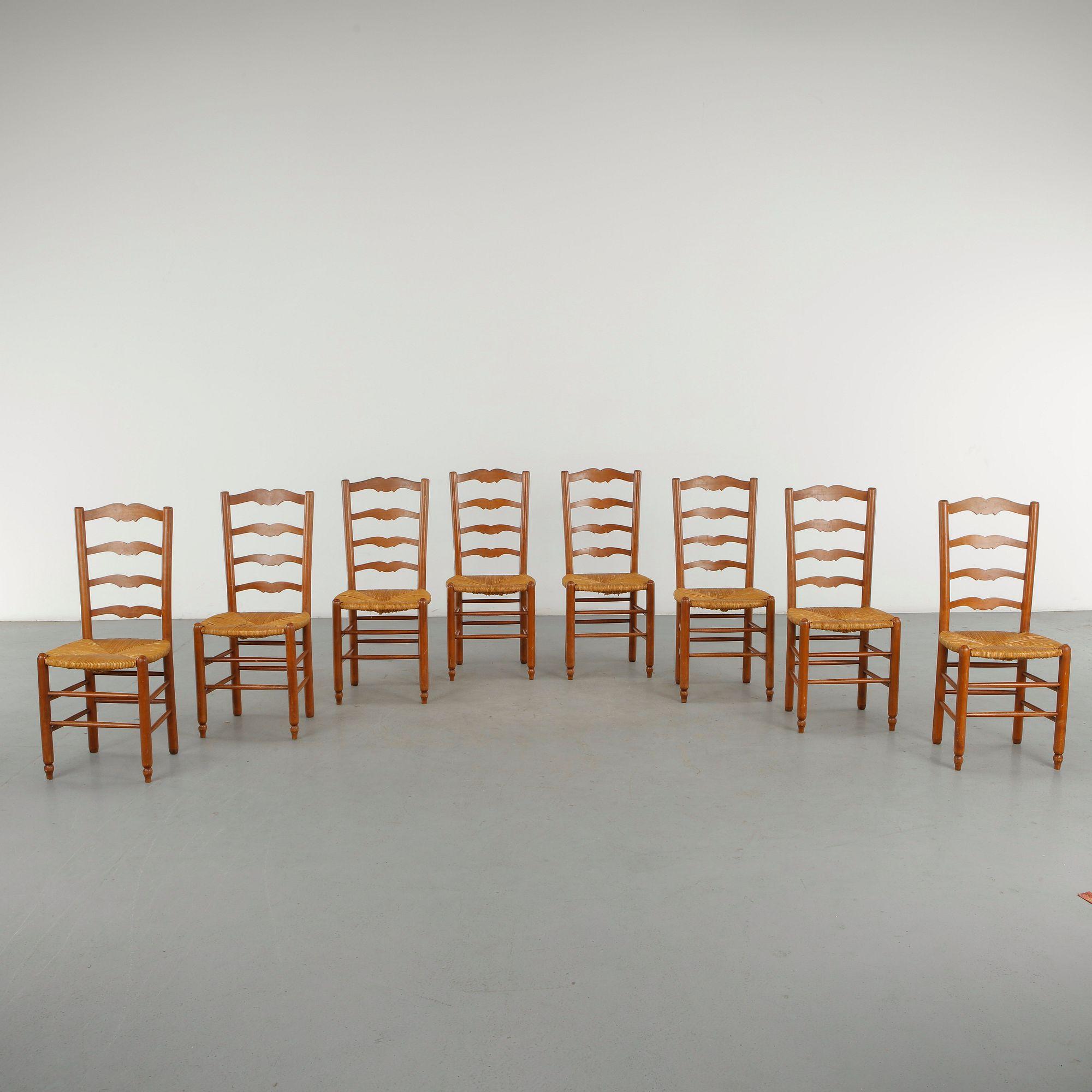 Set of Eight Chairs in the Style of Charlotte Perriand, 1960s