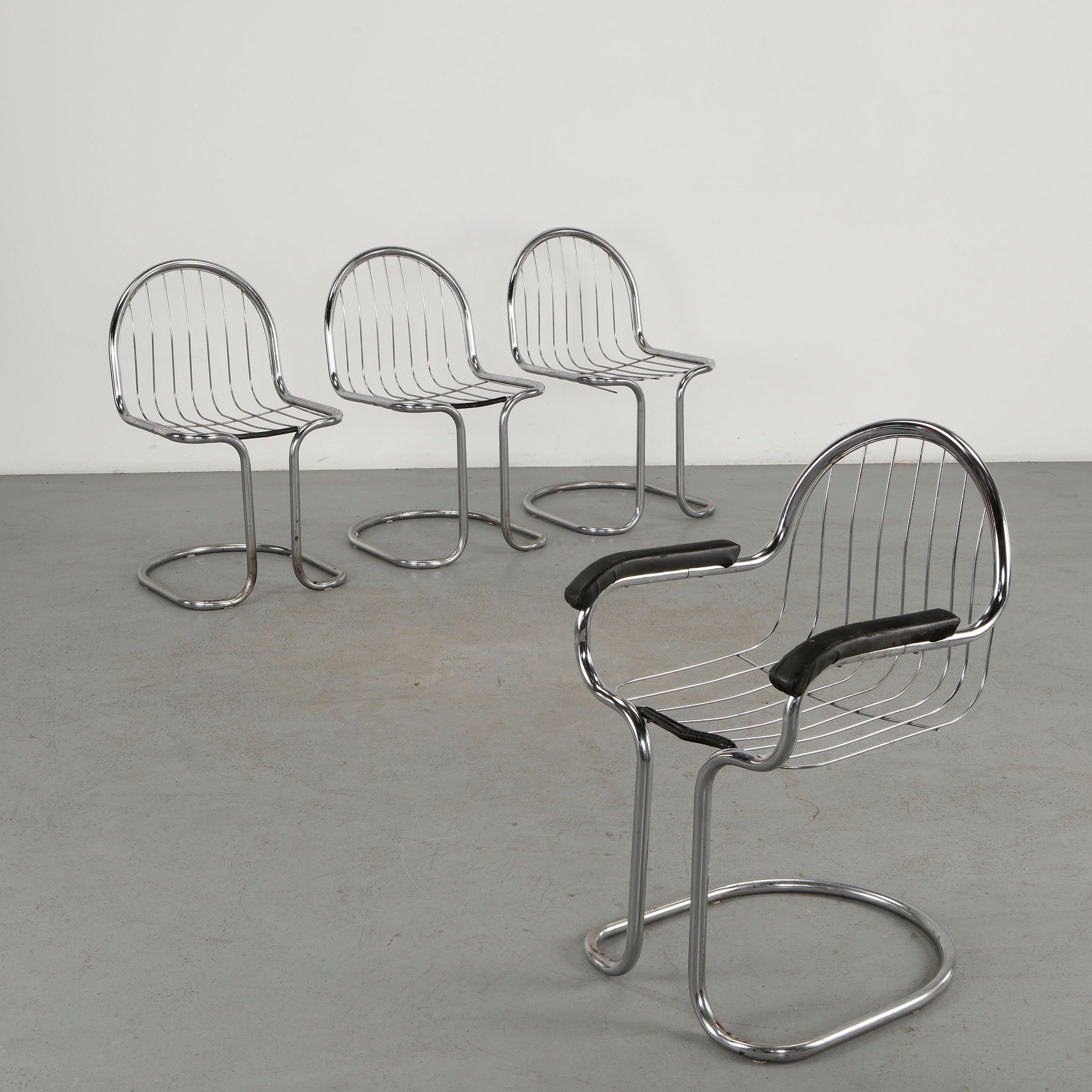 Willy Rizzo, Set of Four Chrome Wire Chairs, 1970s