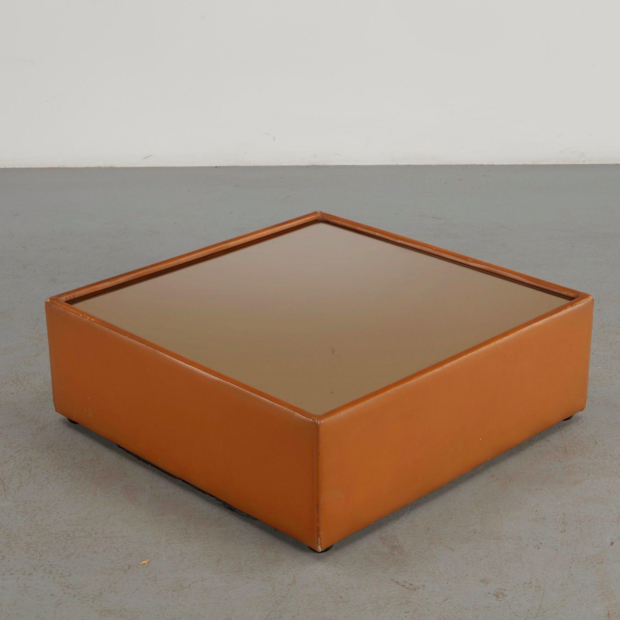 Roche Bobois, Leather Wrapped Glass Coffee Table, 1970s