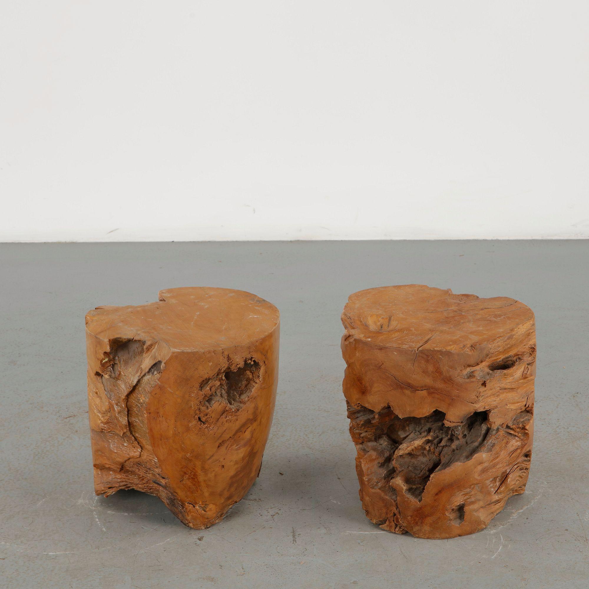 Pair of Handcarved Solid Wood Stools