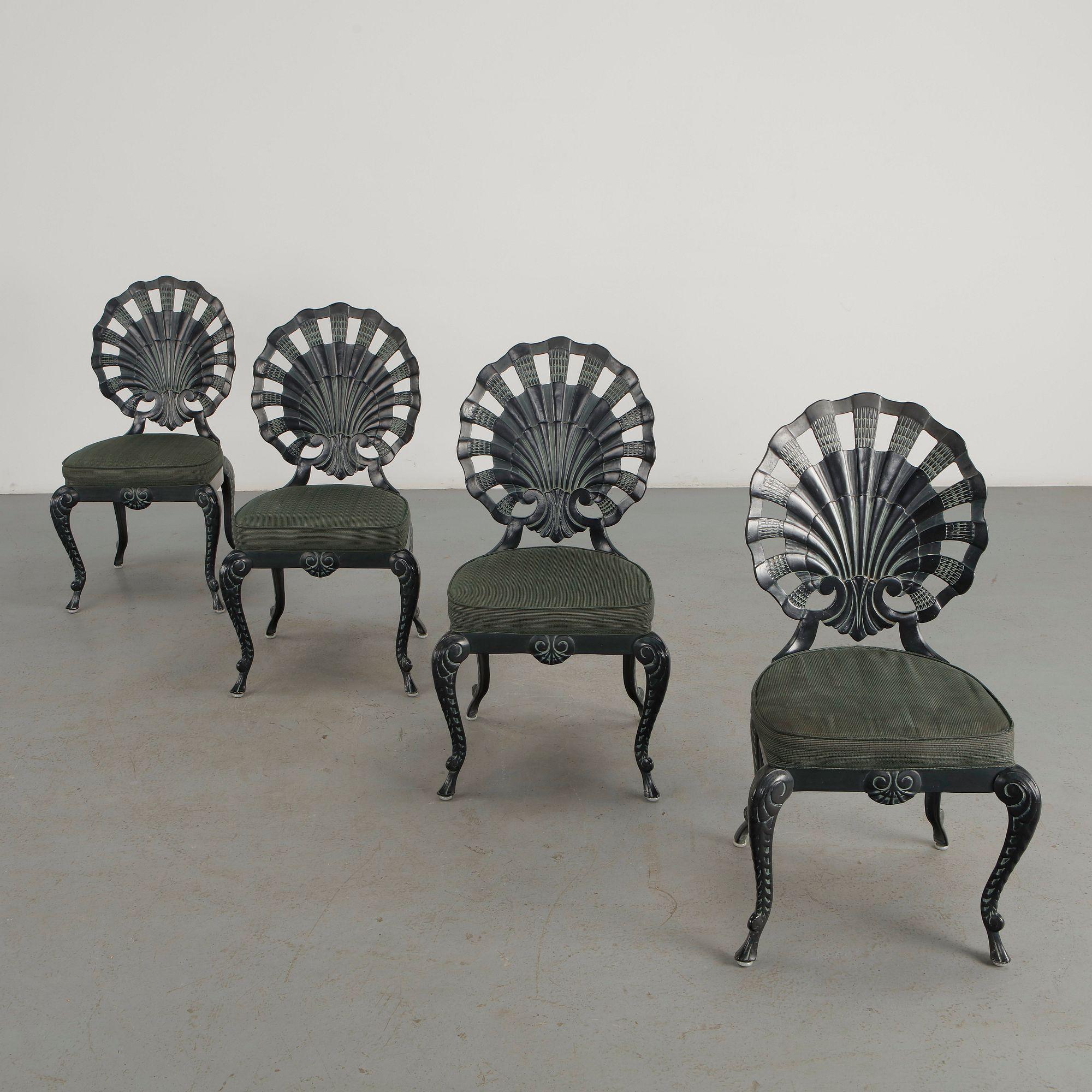 Brown Jordan, Set of Four Venetian Grotto Aluminum Shell Chairs, 1970s