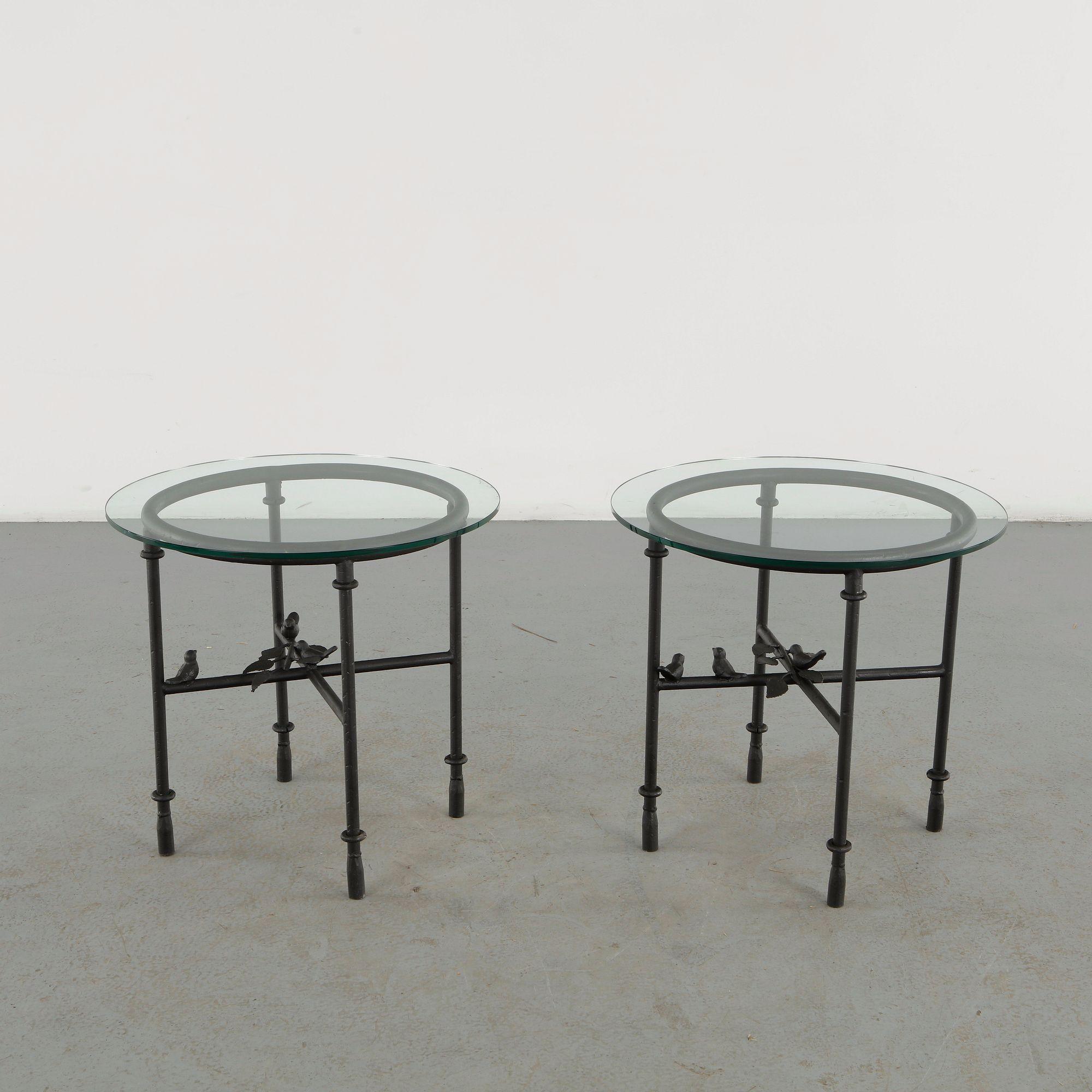 Pair of Glass and Iron Side Tables in the Style of Diego Giacometti
