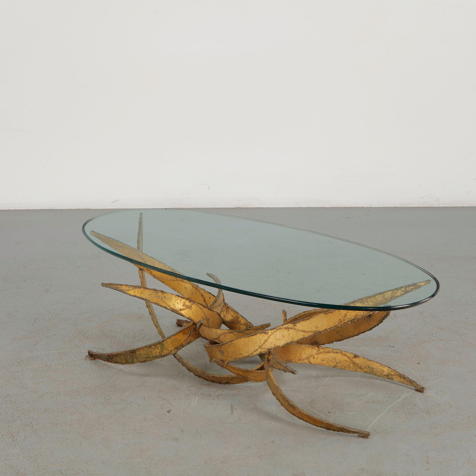 Silas Seandel, Gilt Bronze and Glass Sculptural Coffee Table, 1970s
