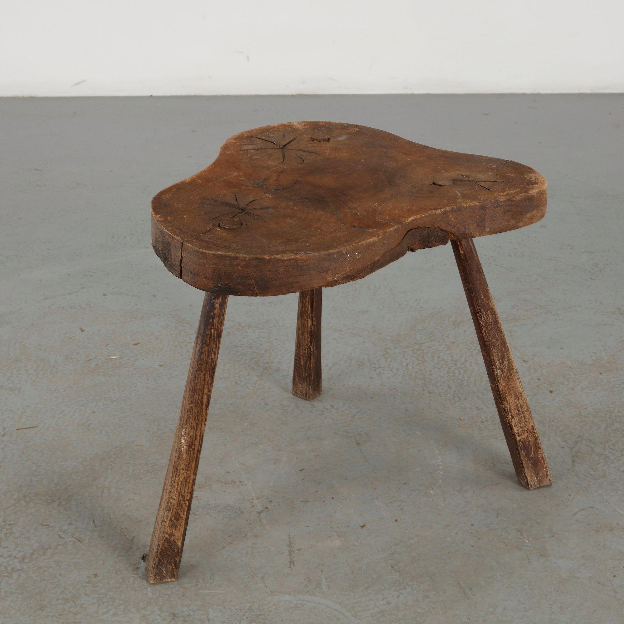 Brutalist Live Edge Wood Stool, 1960s