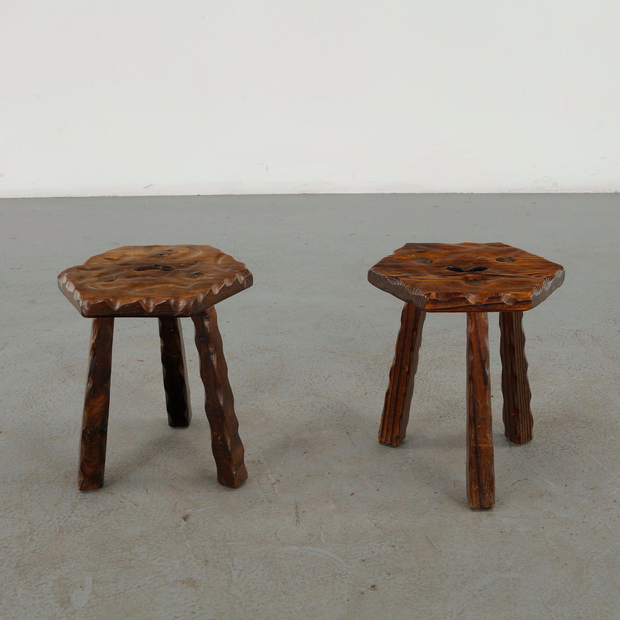 Pair of Brutalist Stools, 1960s