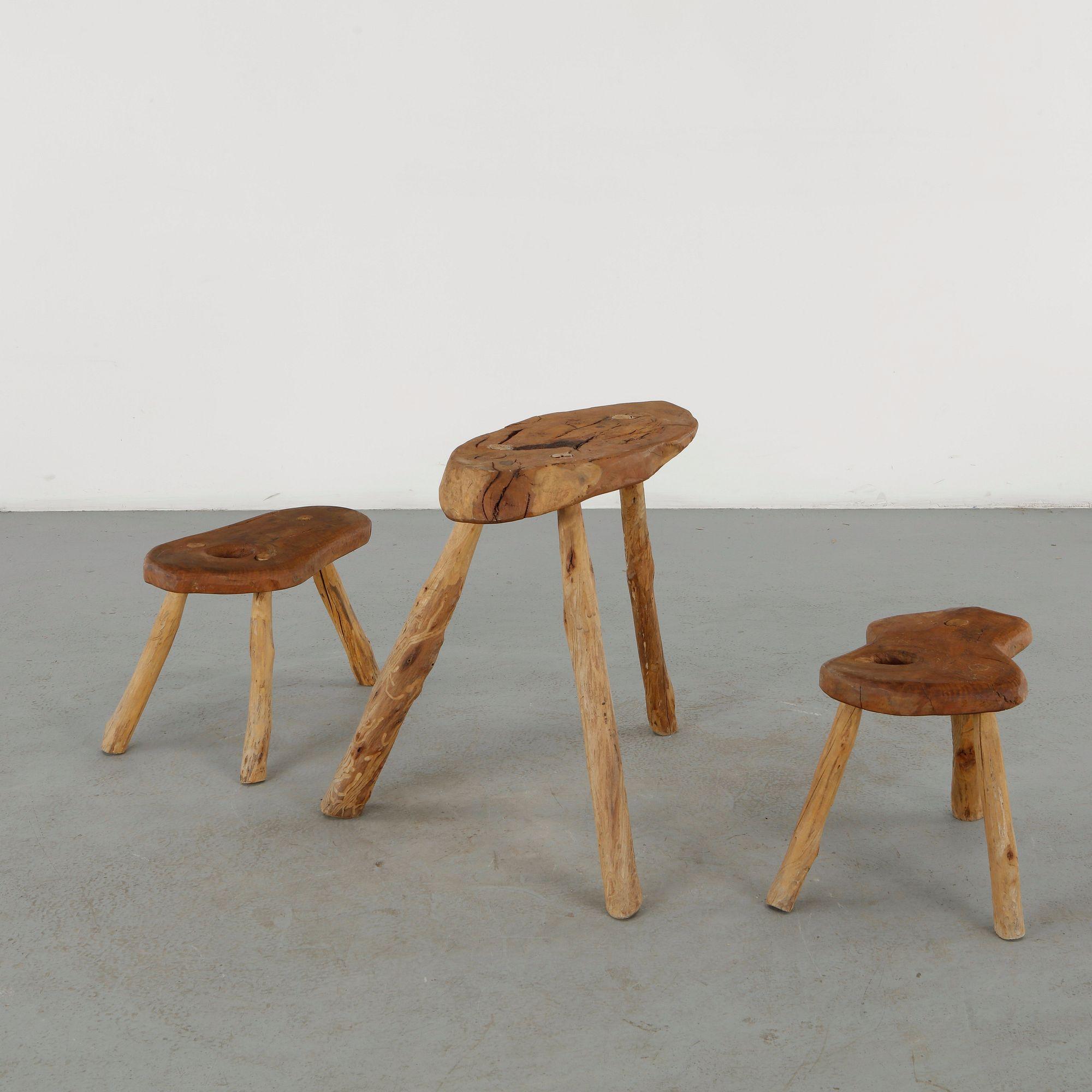 Root Wood Table with Stools, 1960s