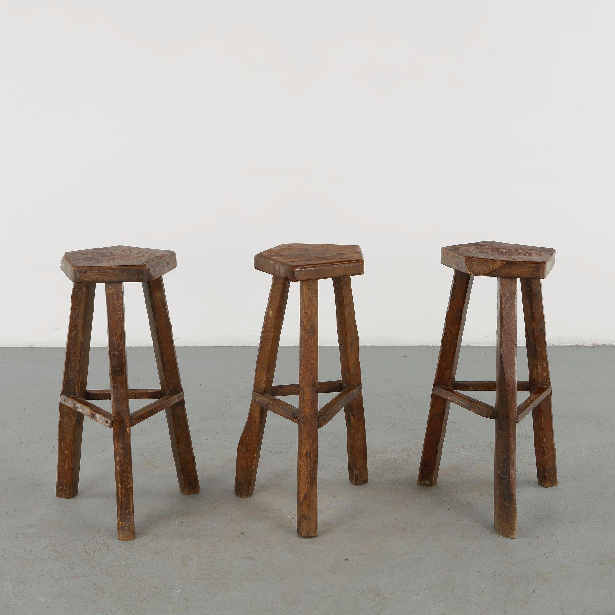 Olavi Hanninen, Set of ThreeÂ Elm Stools, 1960s