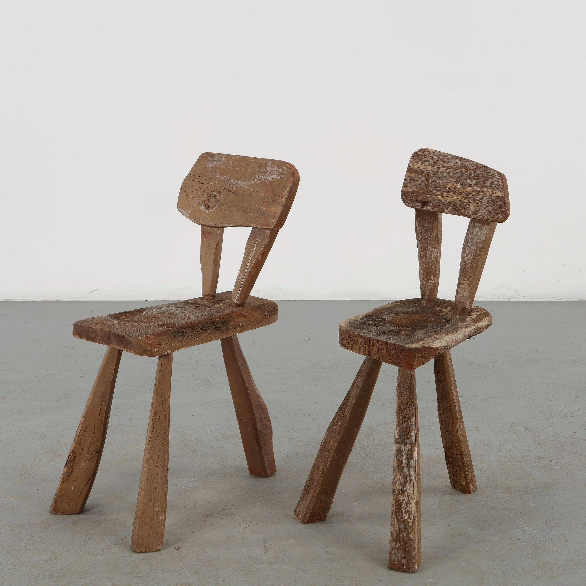 Pair of Primitive Wooden Chairs, 1960s