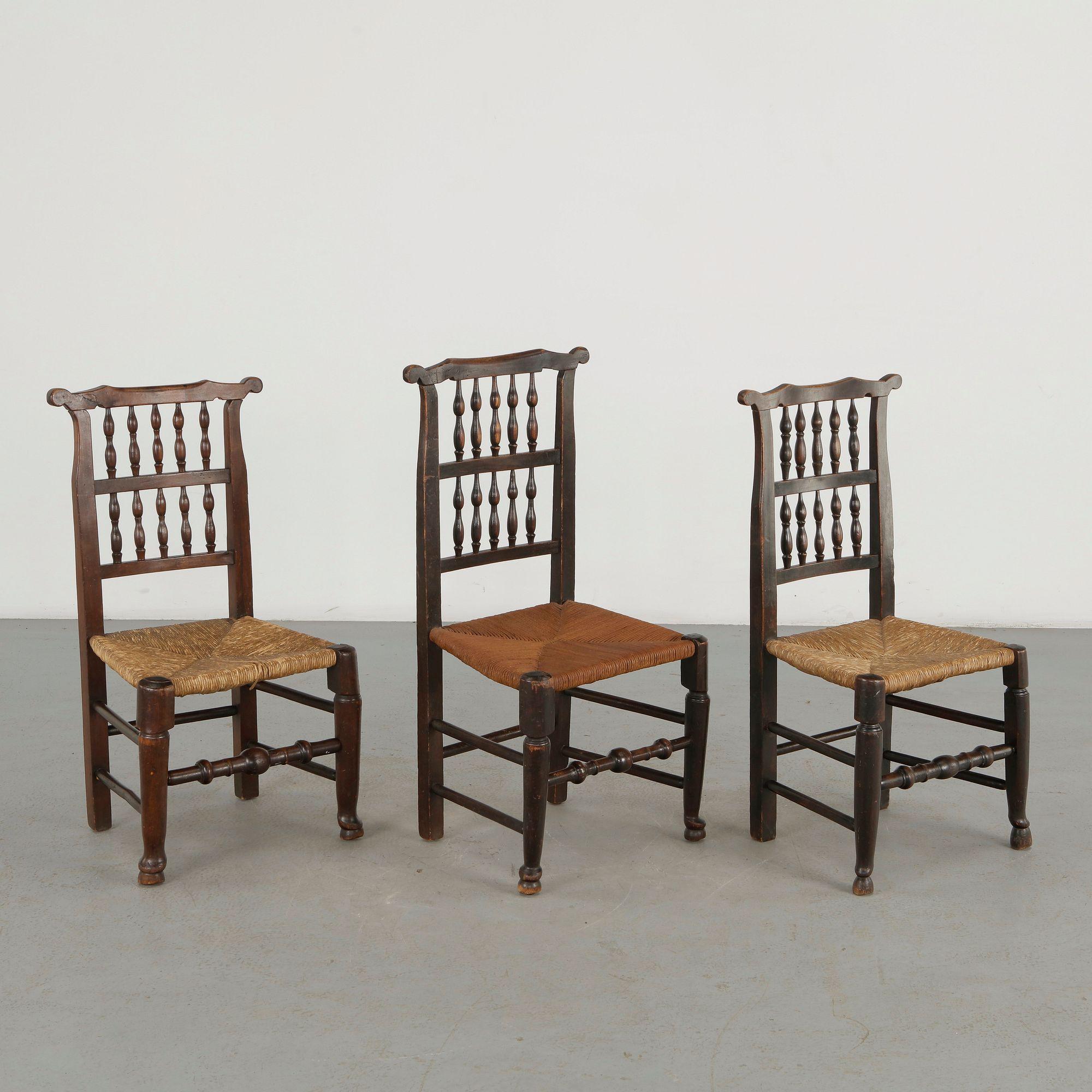 Set of Three English Ladder Back Chairs, 19th Century
