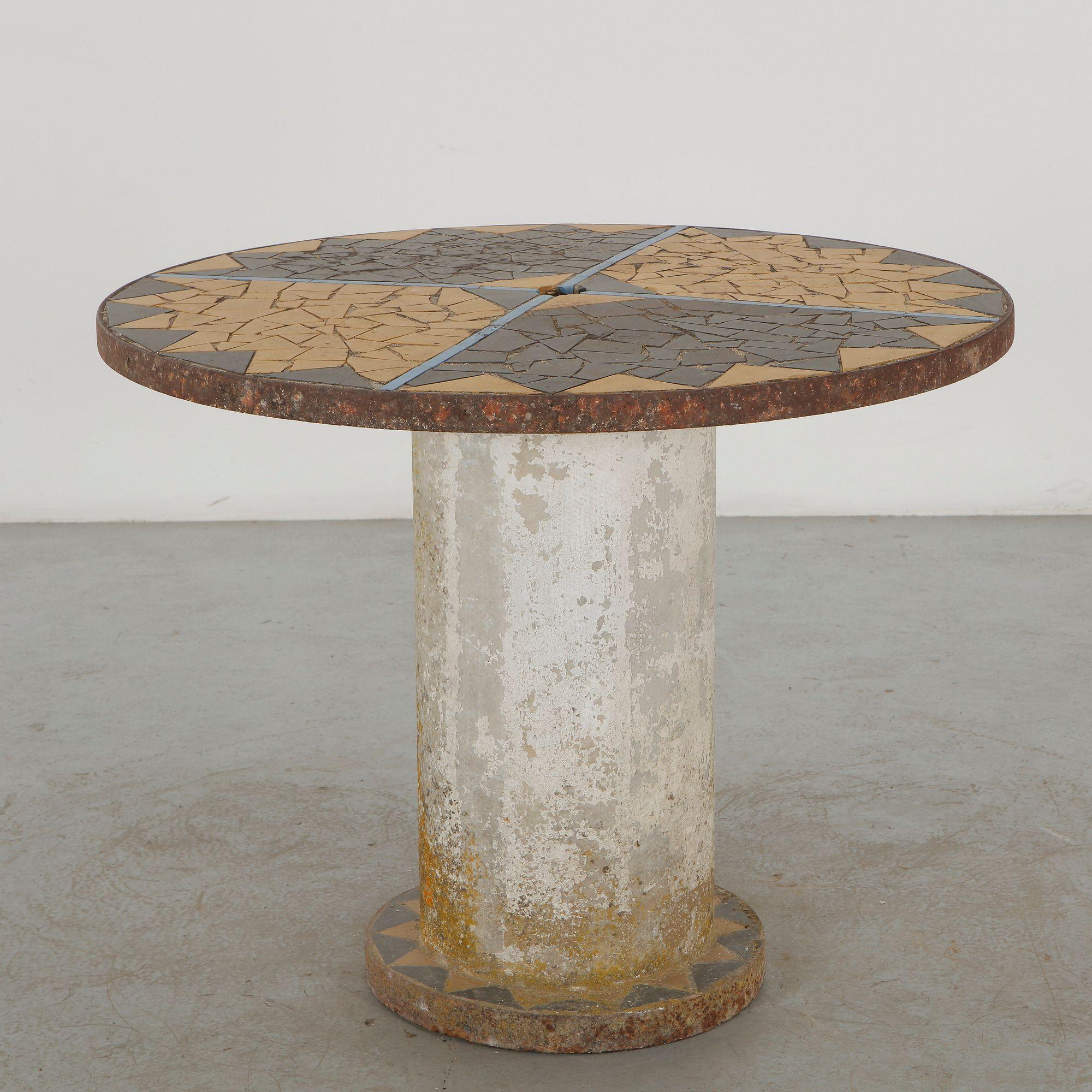 Mosaic Outdoor Dining Table with Geometric Inlay, 1960s