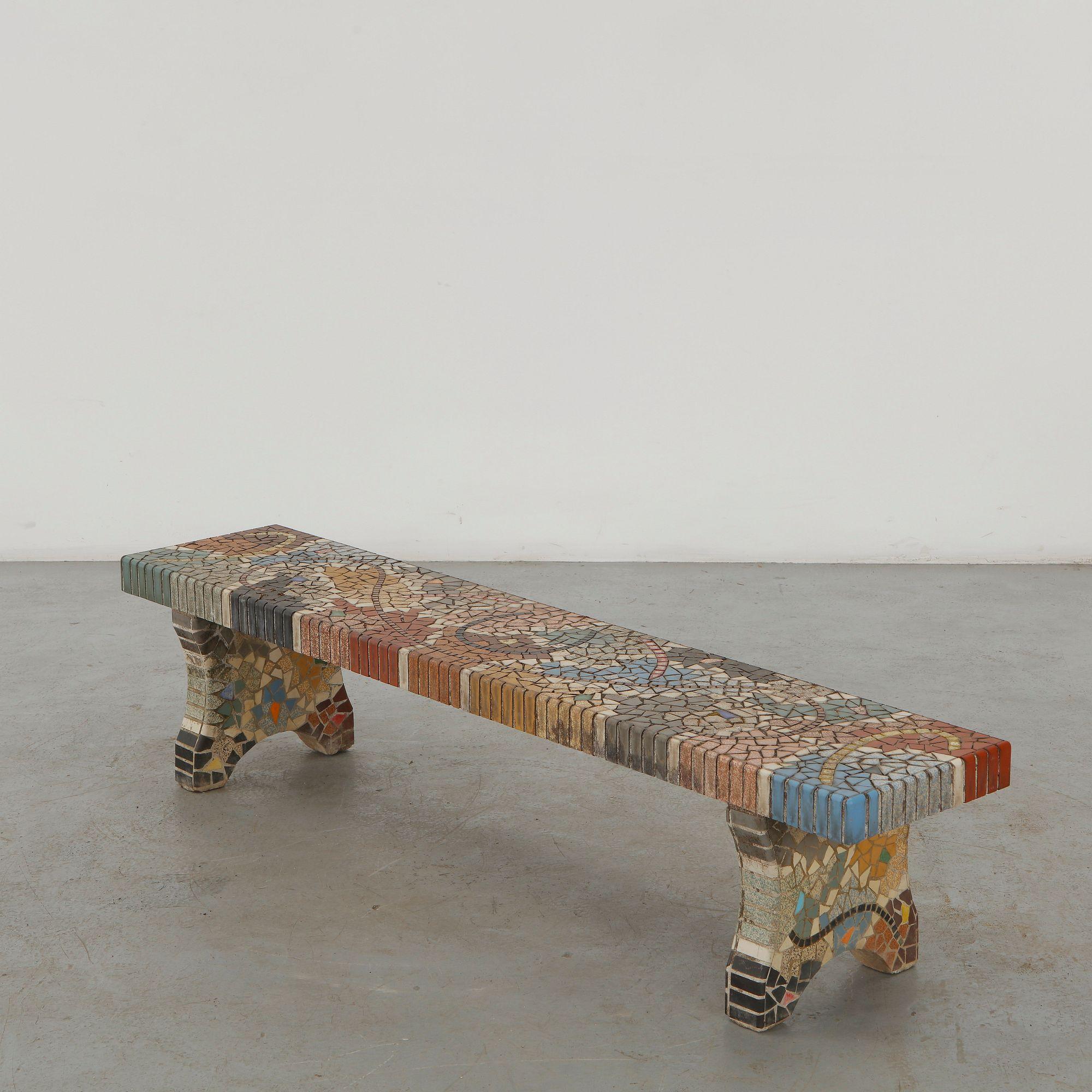 Mosaic Bench with Serpentine Inlay, 1960s