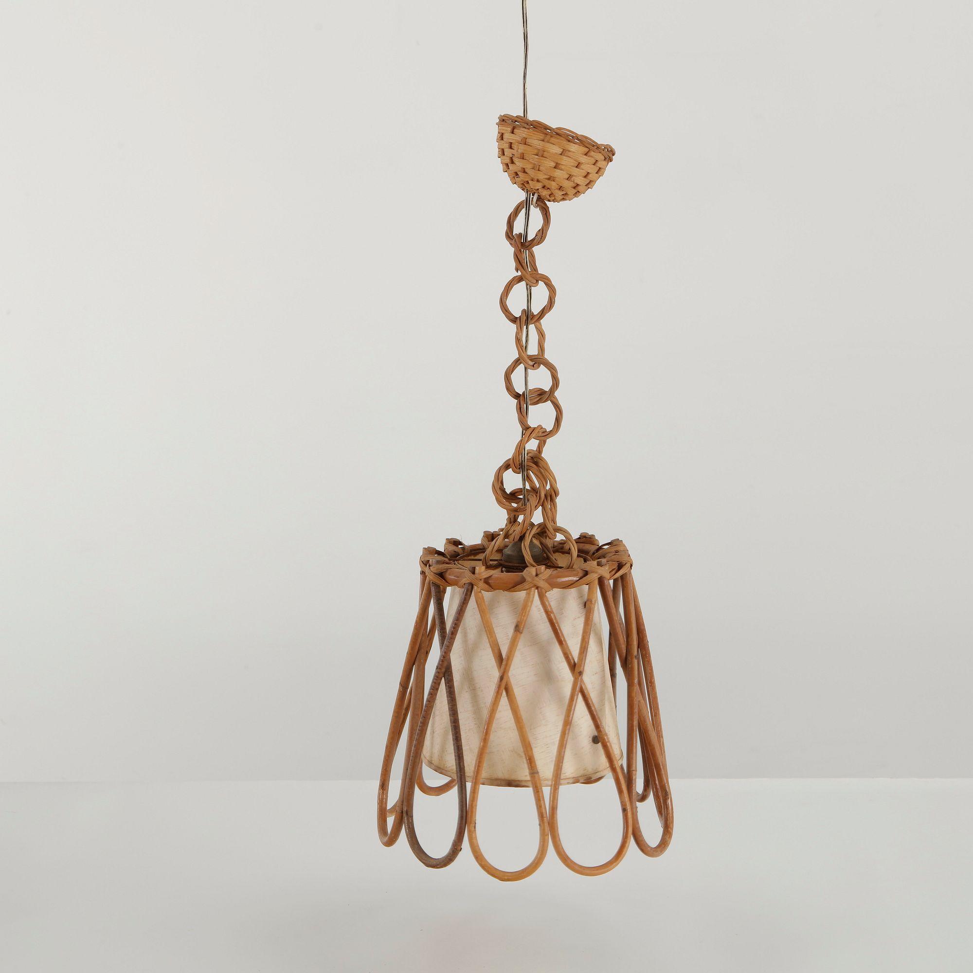 Louis Sognot, Open Rattan Cage Pendant Lamp, 1960s