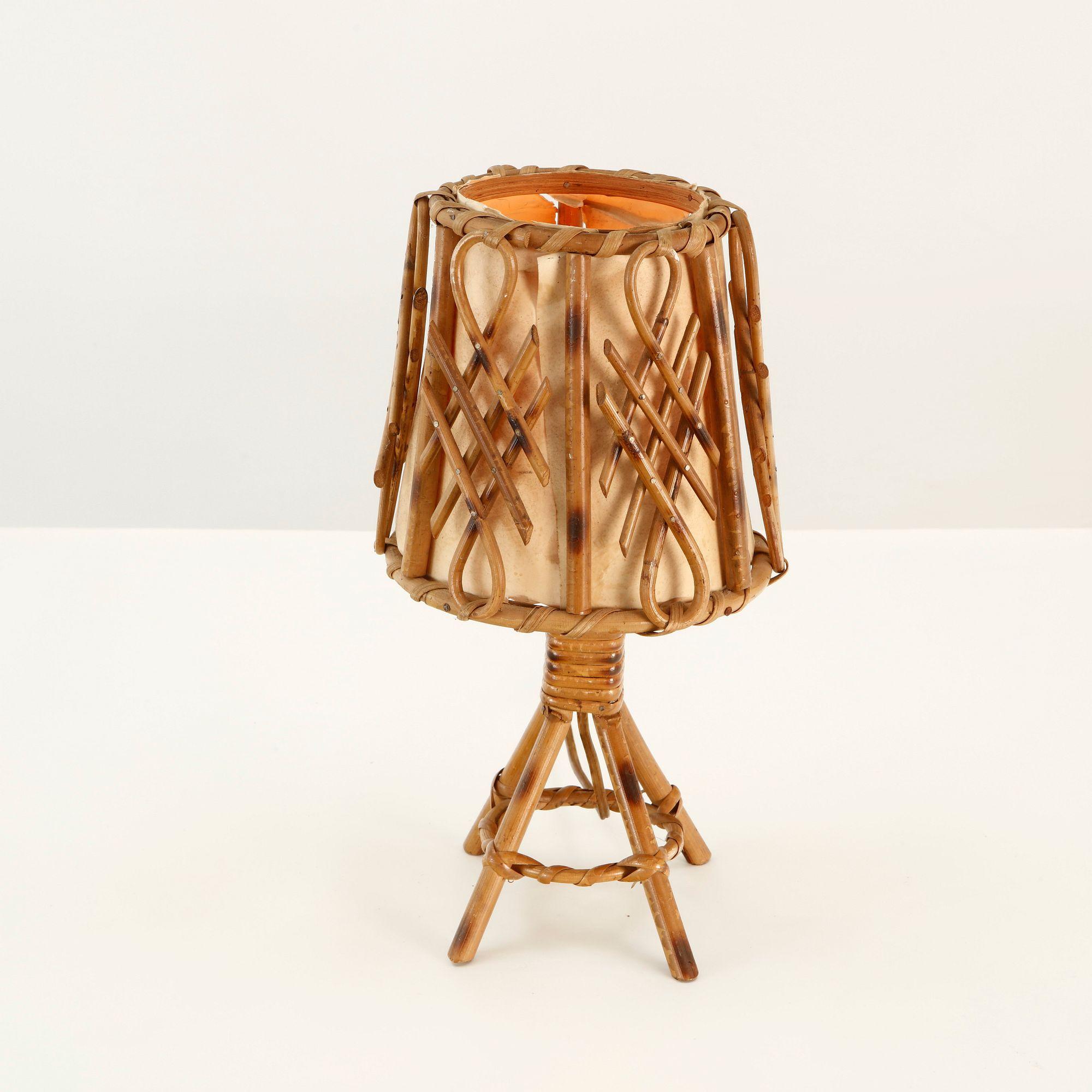 Louis Sognot, Rattan Tripod Table Lamp, 1960s