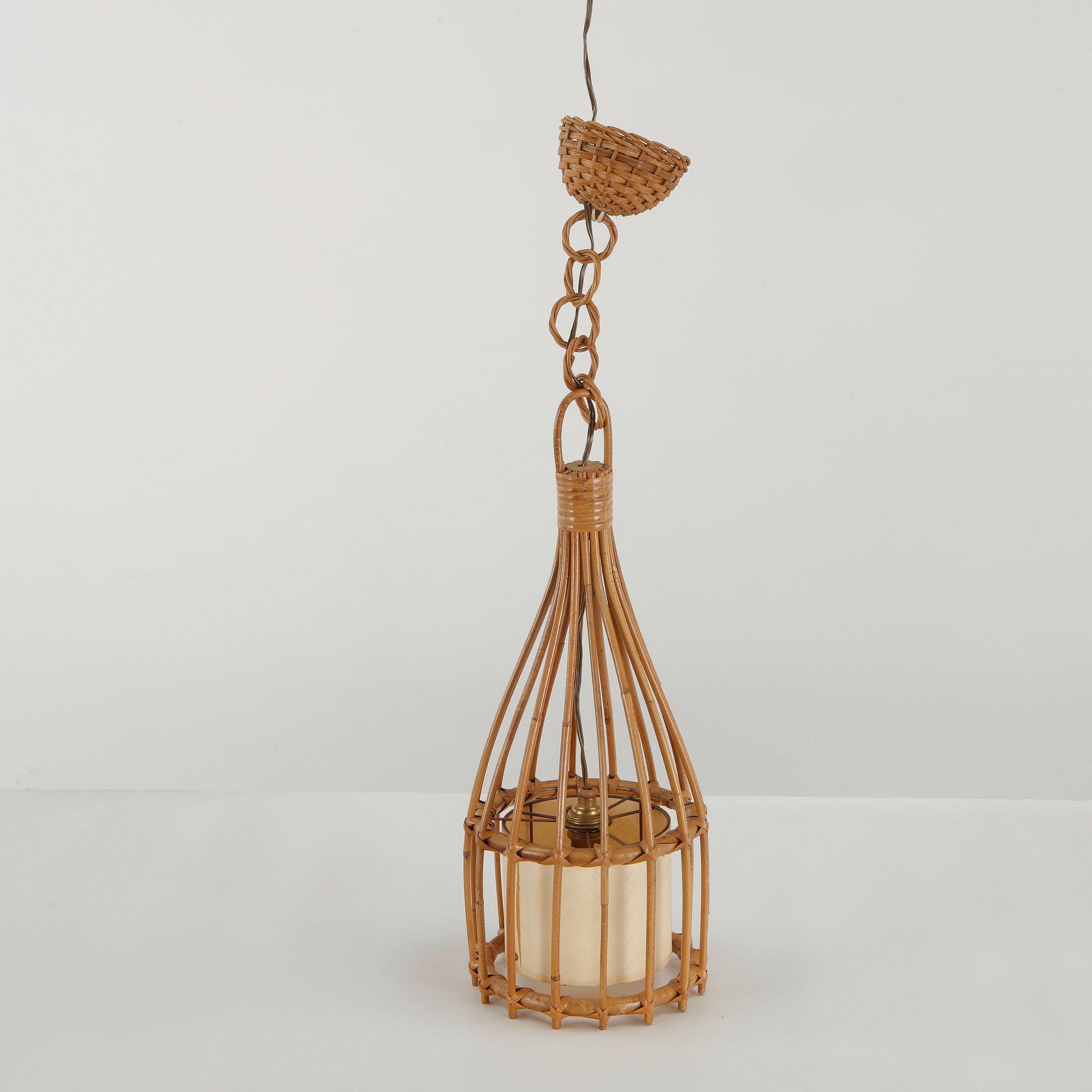 Louis Sognot, Rattan Lantern Pendant Lamp, 1960s