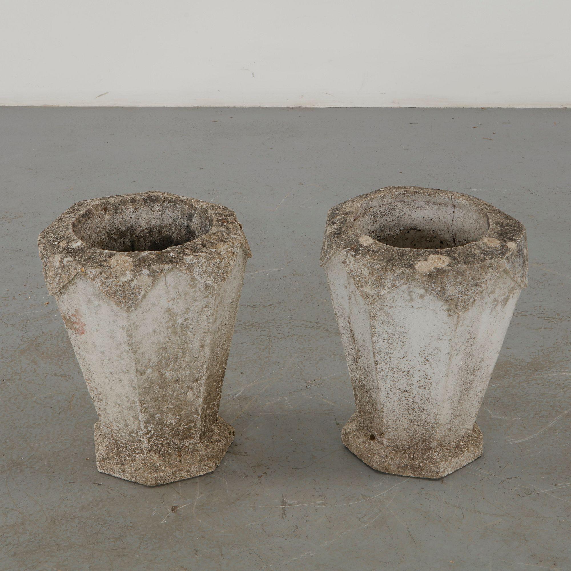 Pair of Faceted Concrete Planters, 1960s