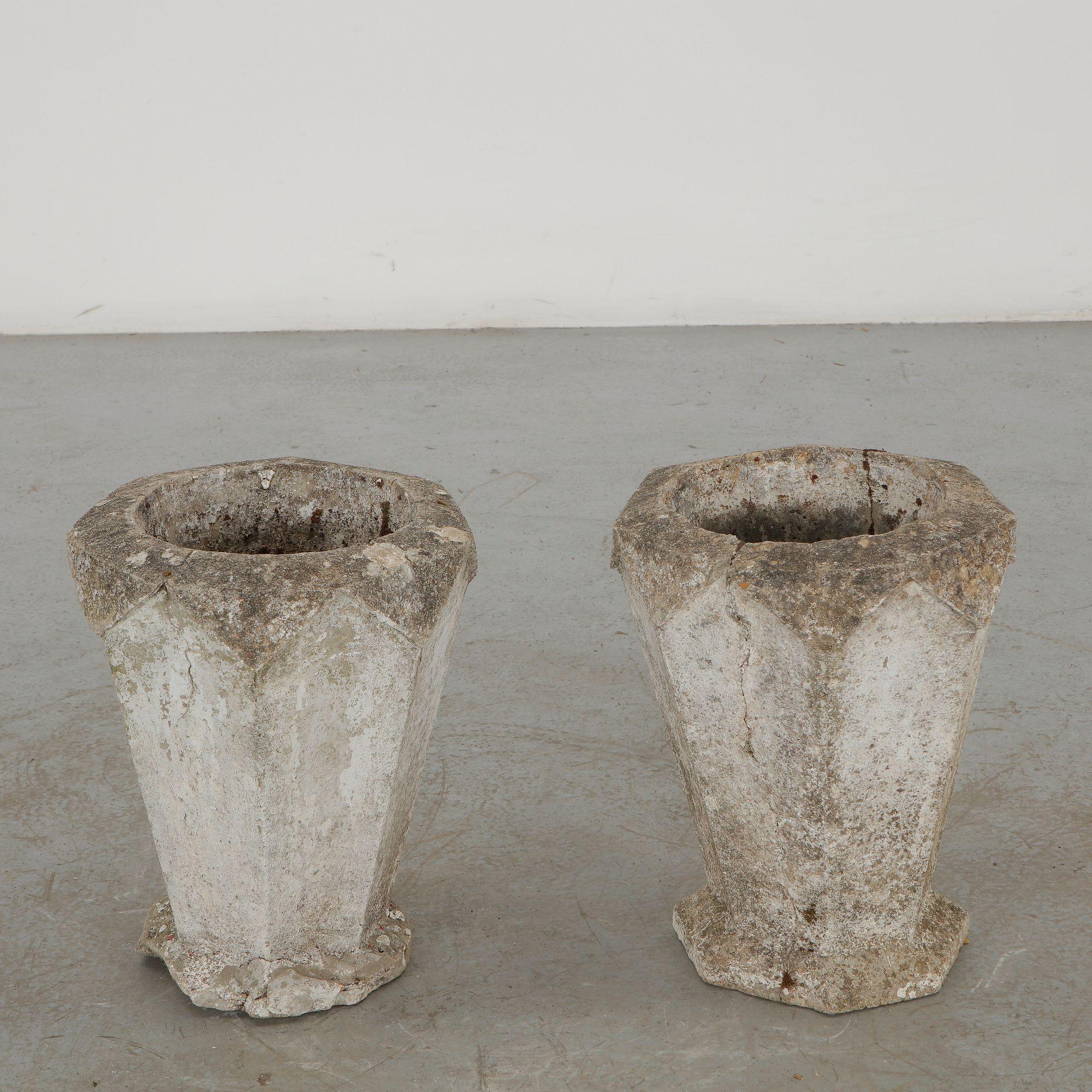 Pair of Faceted Concrete Planters, 1960s