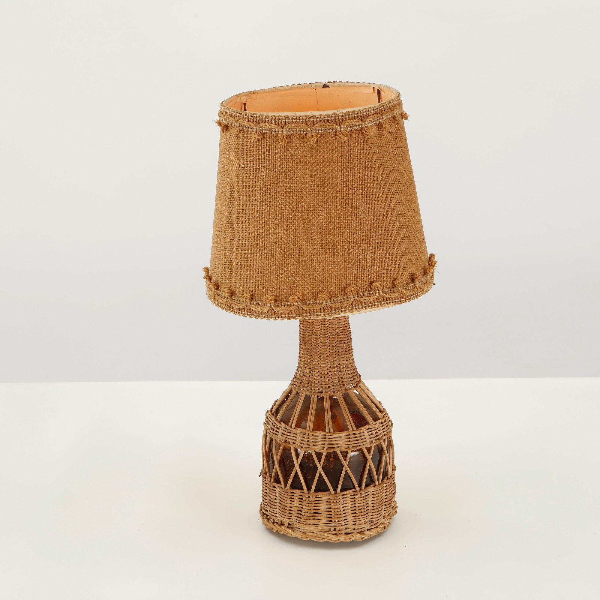 Louis Sognot, Woven Rattan Table Lamp, 1960s