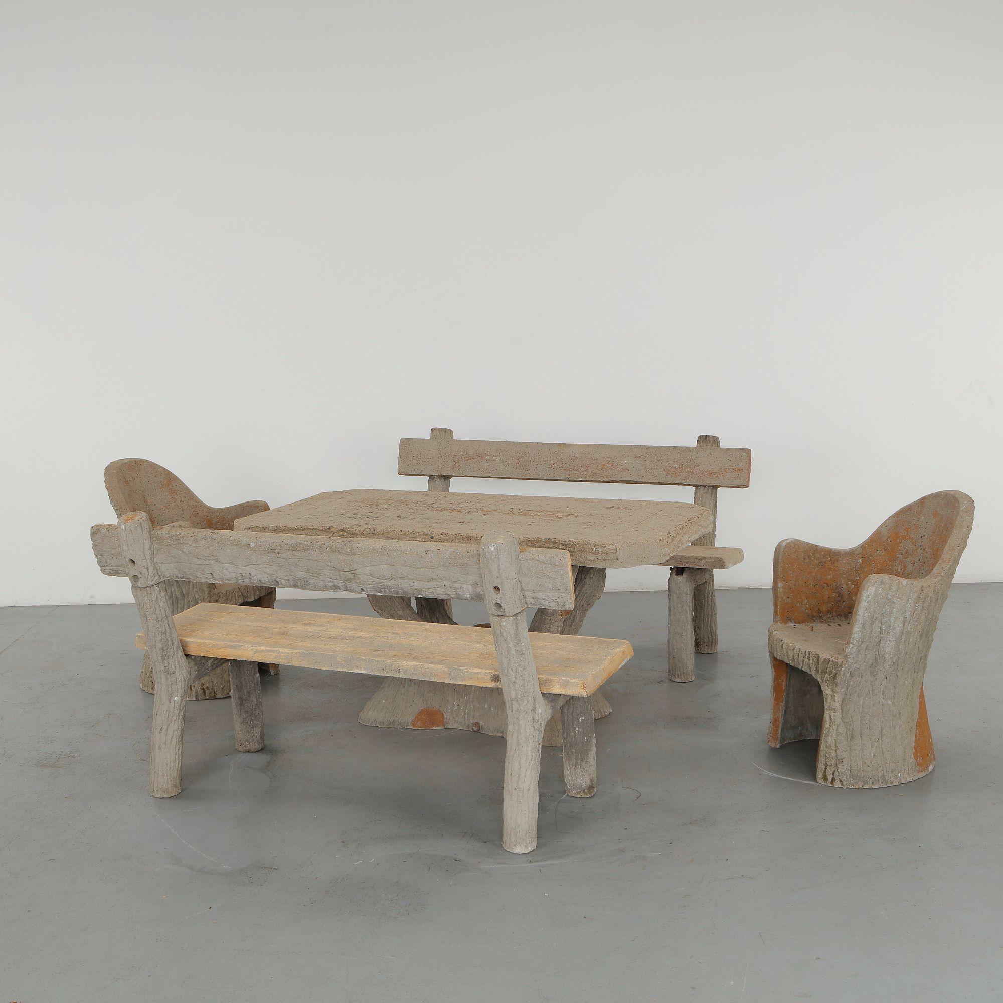 Faux Bois Concrete Outdoor Dining Set, 1960s