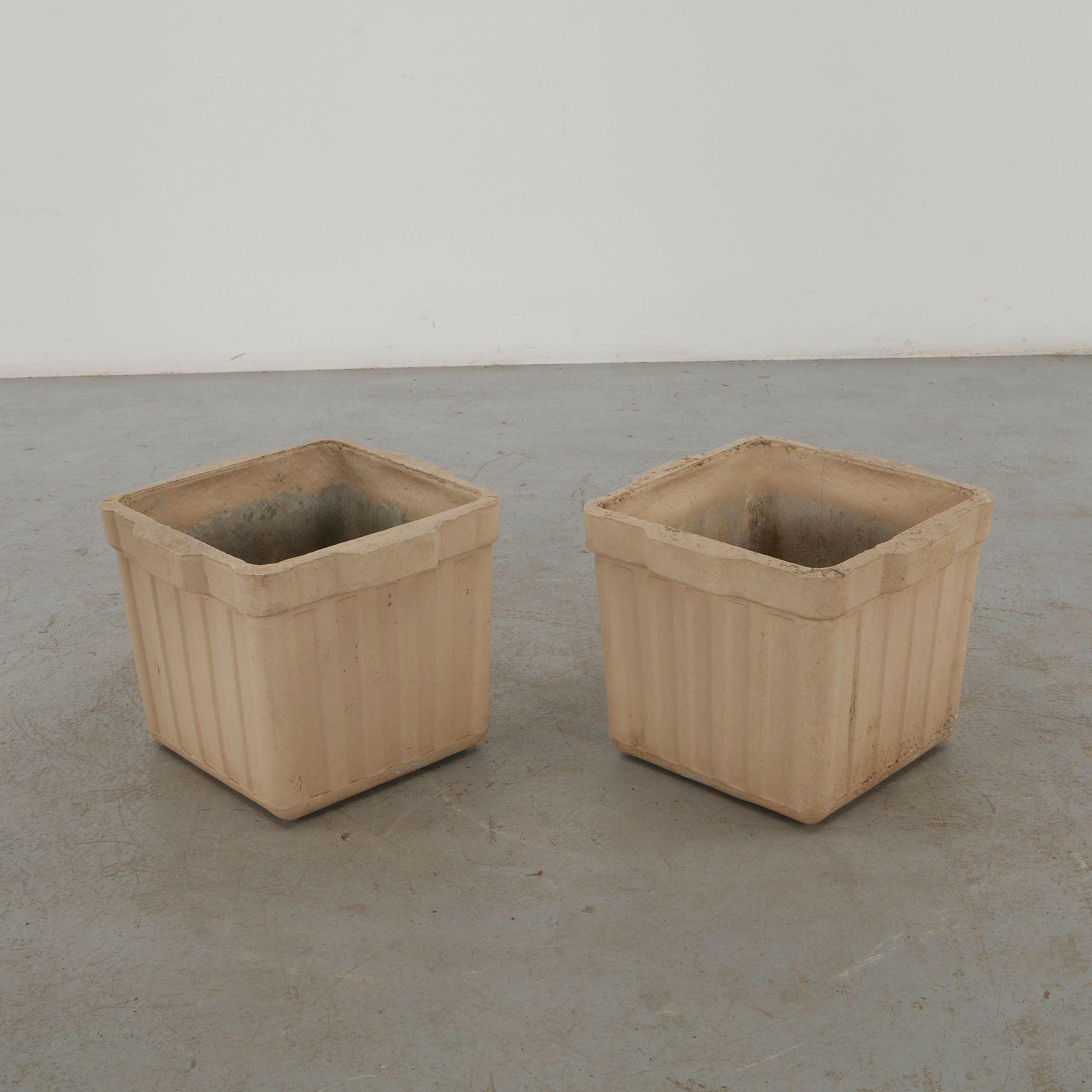 Willy Guhl, Pair of Square Fluted Planters, 1960s