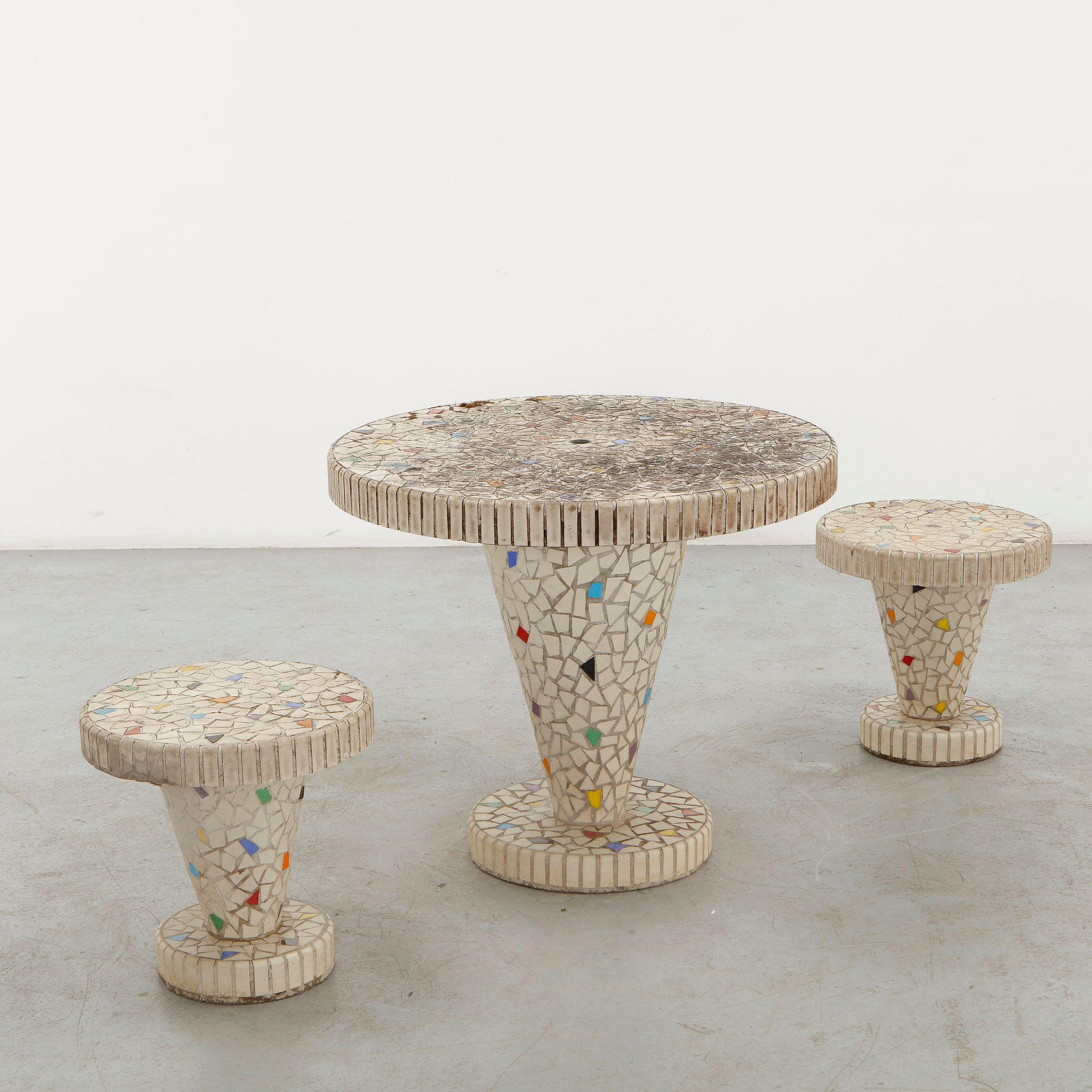 Mosaic Outdoor Dining Set with Multicolored Inlay, 1960s