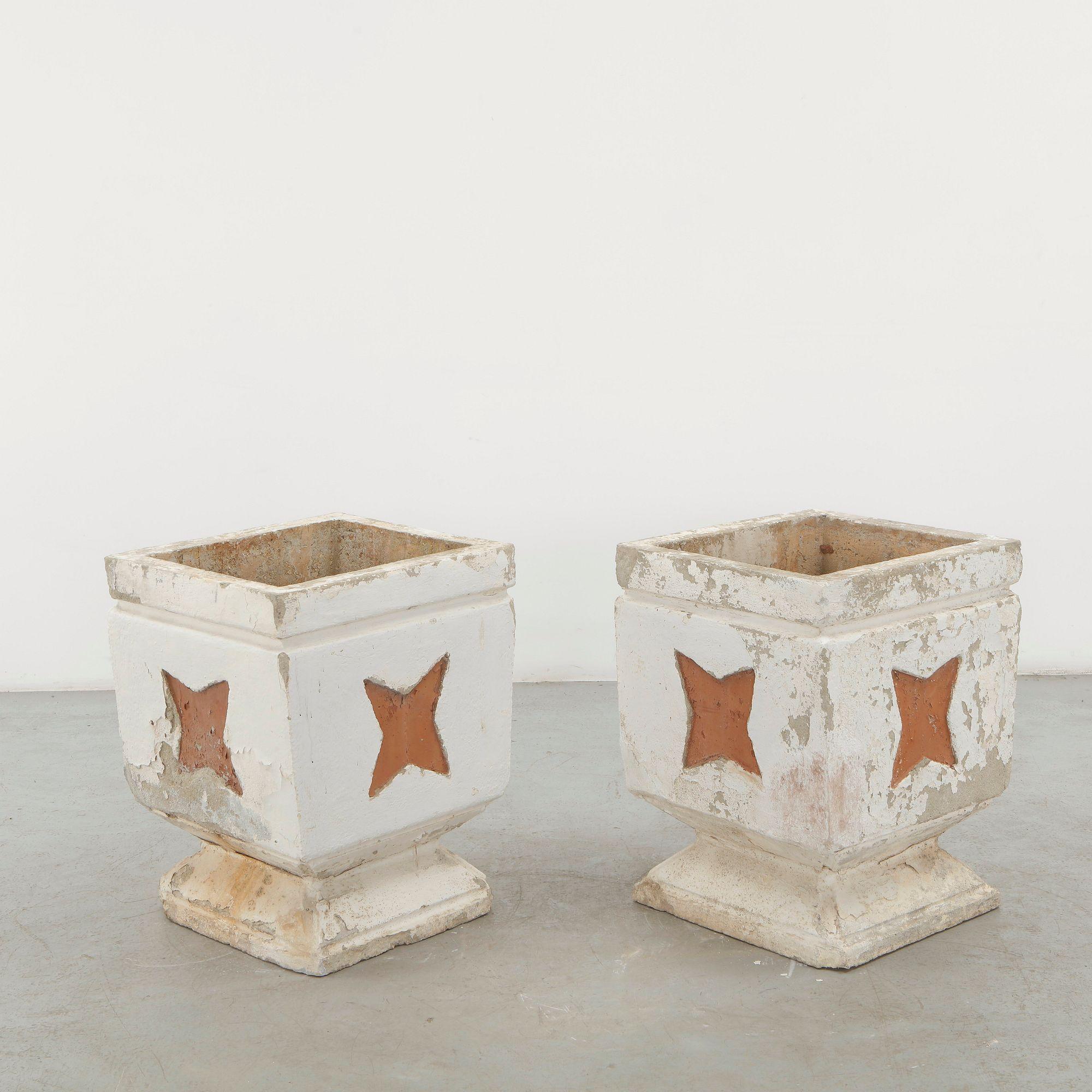 Pair of Monumental Concrete Planters with Star Motif, 1960s