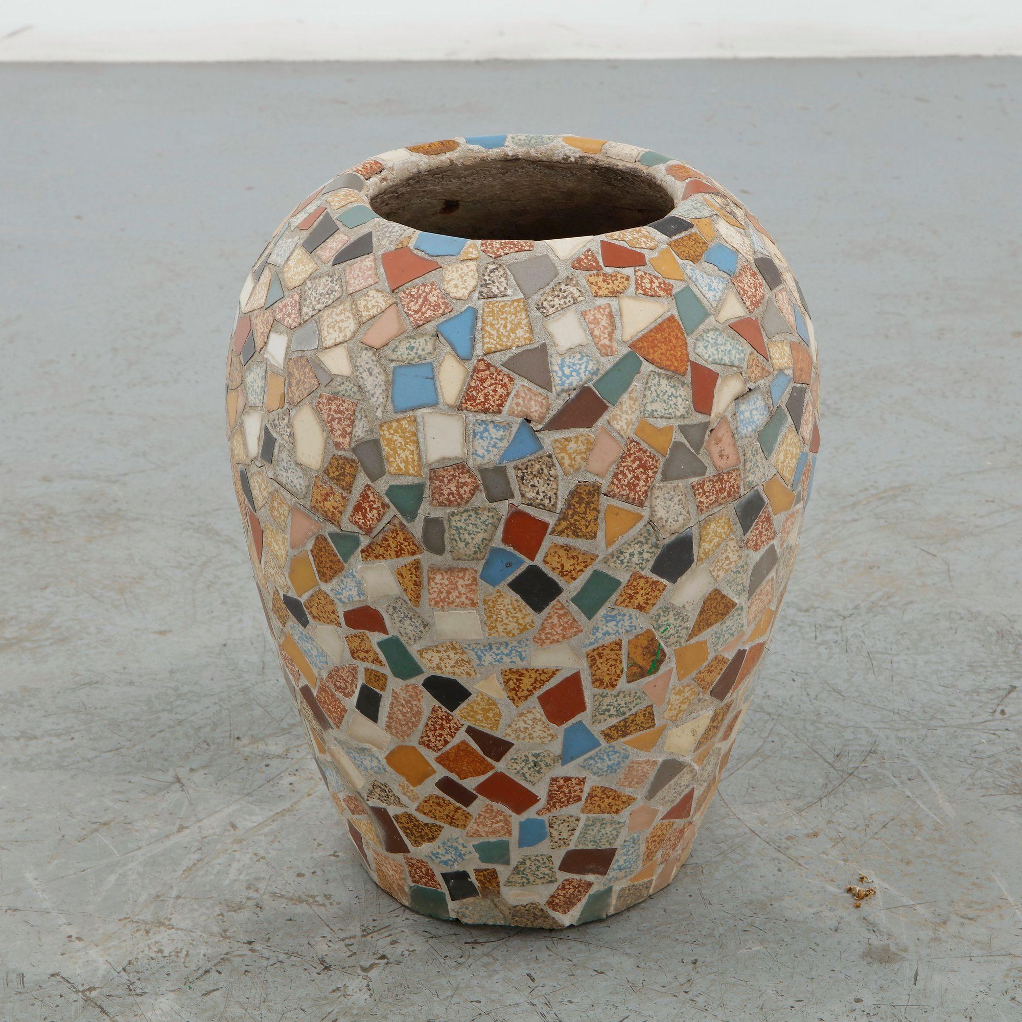 Mosaic Concrete Planter, 1960s